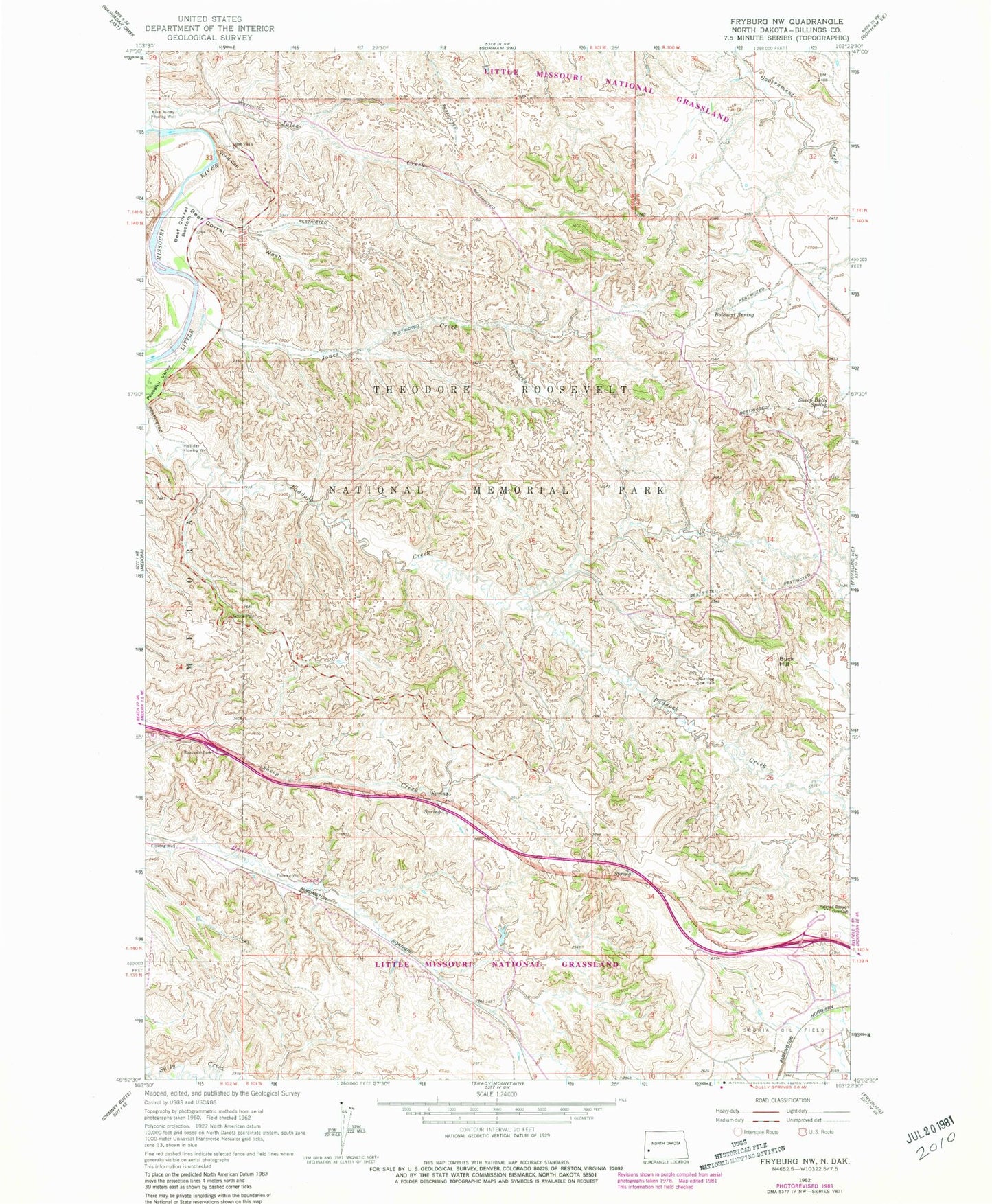 Classic USGS Fryburg NW North Dakota 7.5'x7.5' Topo Map Image