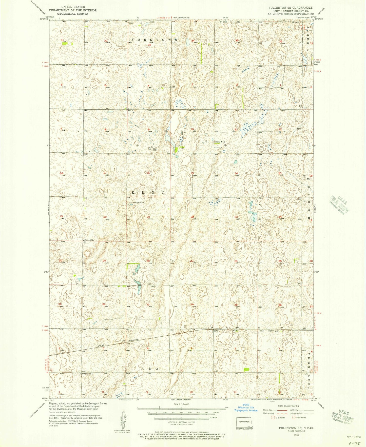 Classic USGS Fullerton SE North Dakota 7.5'x7.5' Topo Map Image
