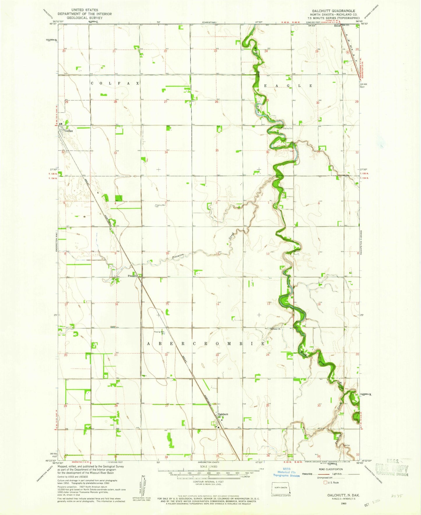 Classic USGS Galchutt North Dakota 7.5'x7.5' Topo Map Image