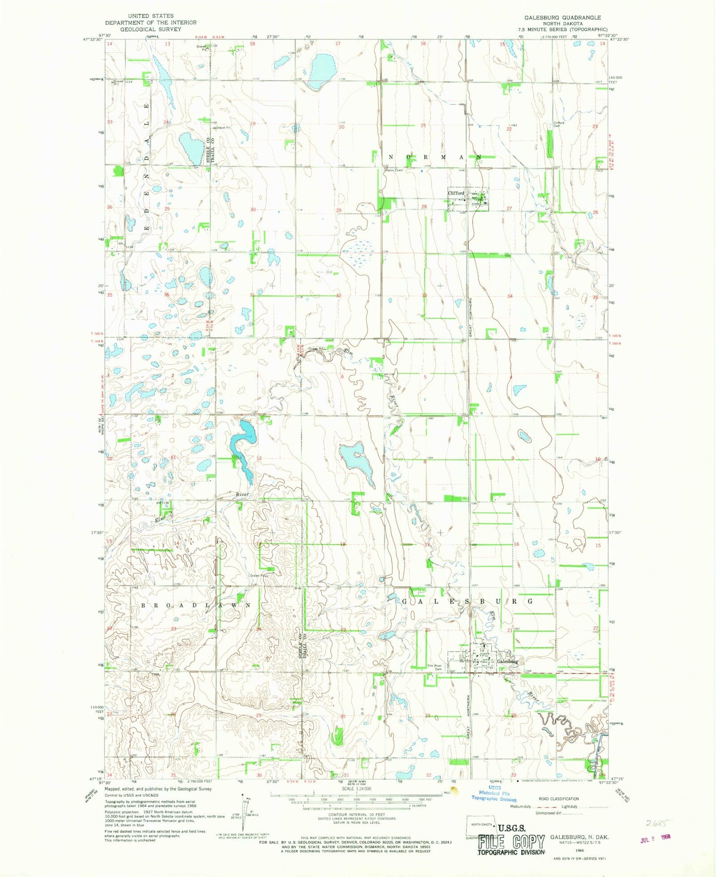Classic USGS Galesburg North Dakota 7.5'x7.5' Topo Map Image