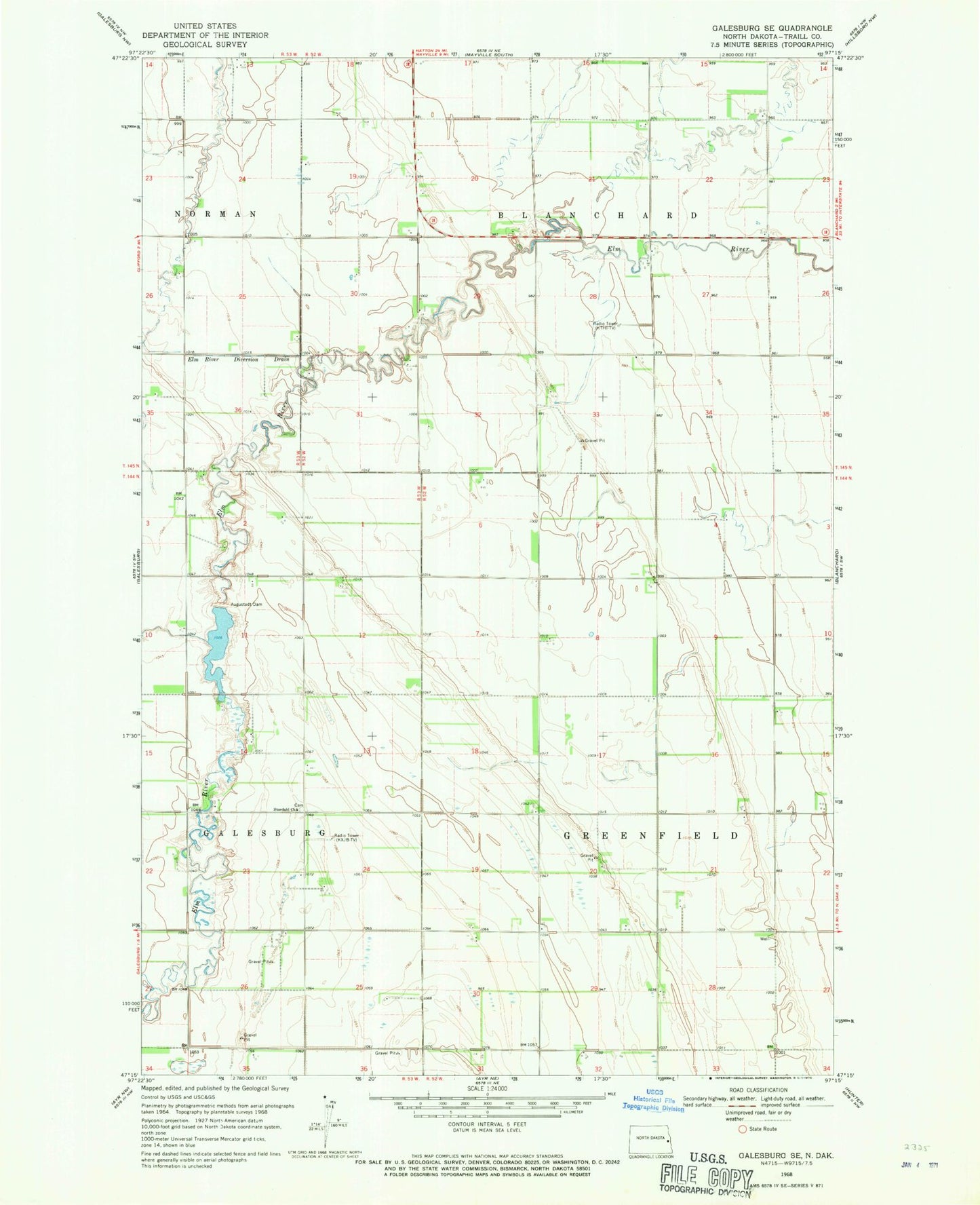 Classic USGS Galesburg SE North Dakota 7.5'x7.5' Topo Map Image