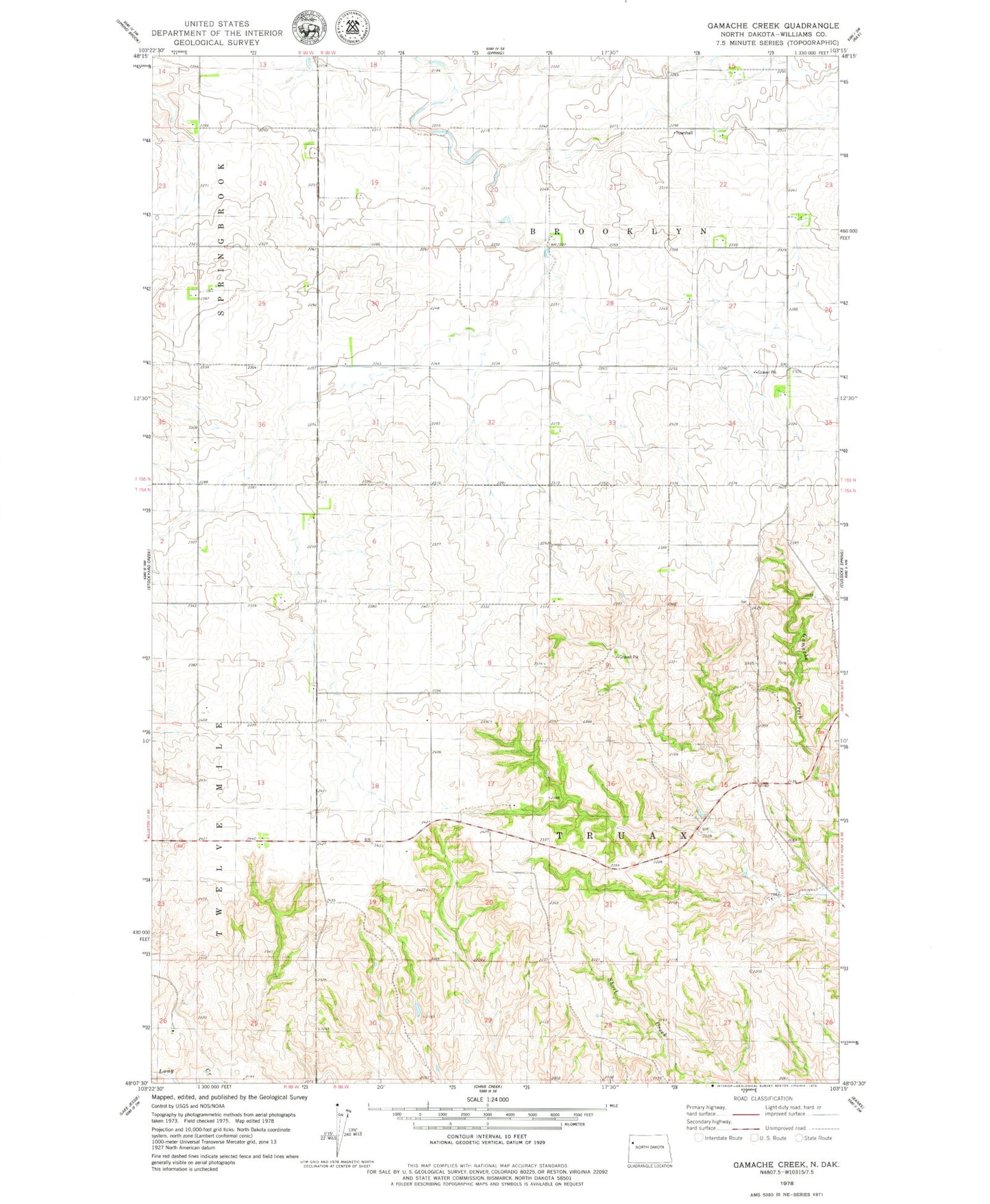 Classic USGS Gamache Creek North Dakota 7.5'x7.5' Topo Map Image