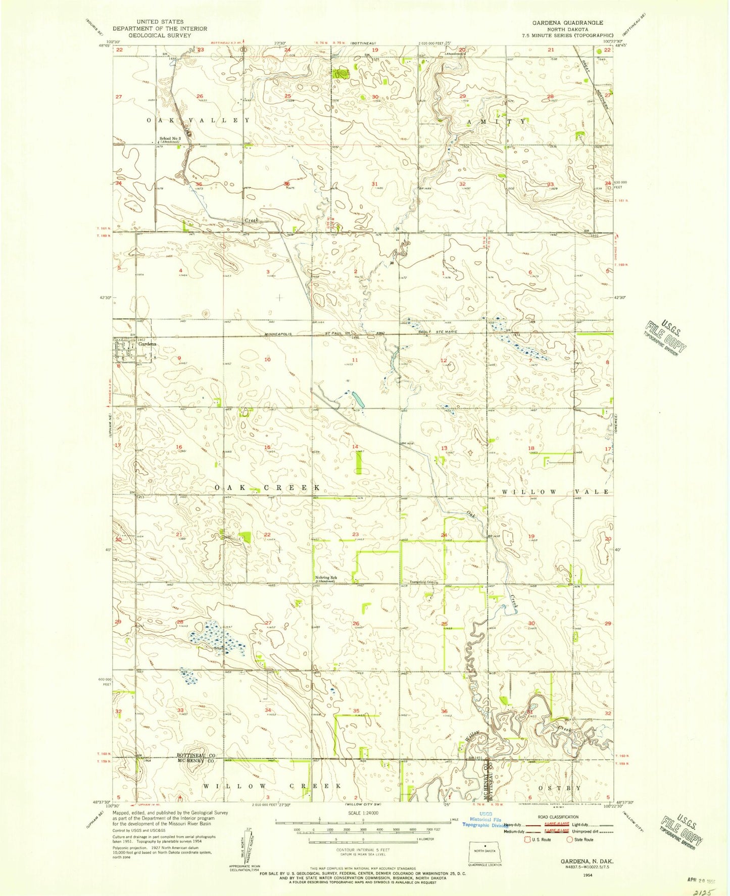 Classic USGS Gardena North Dakota 7.5'x7.5' Topo Map Image