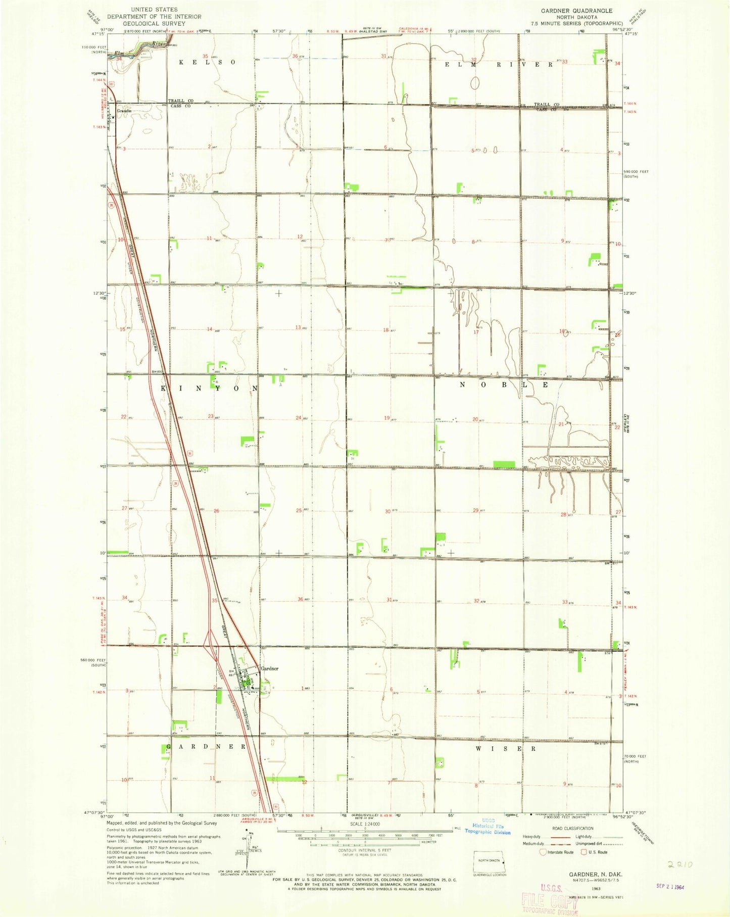 Classic USGS Gardena North Dakota 7.5'x7.5' Topo Map Image
