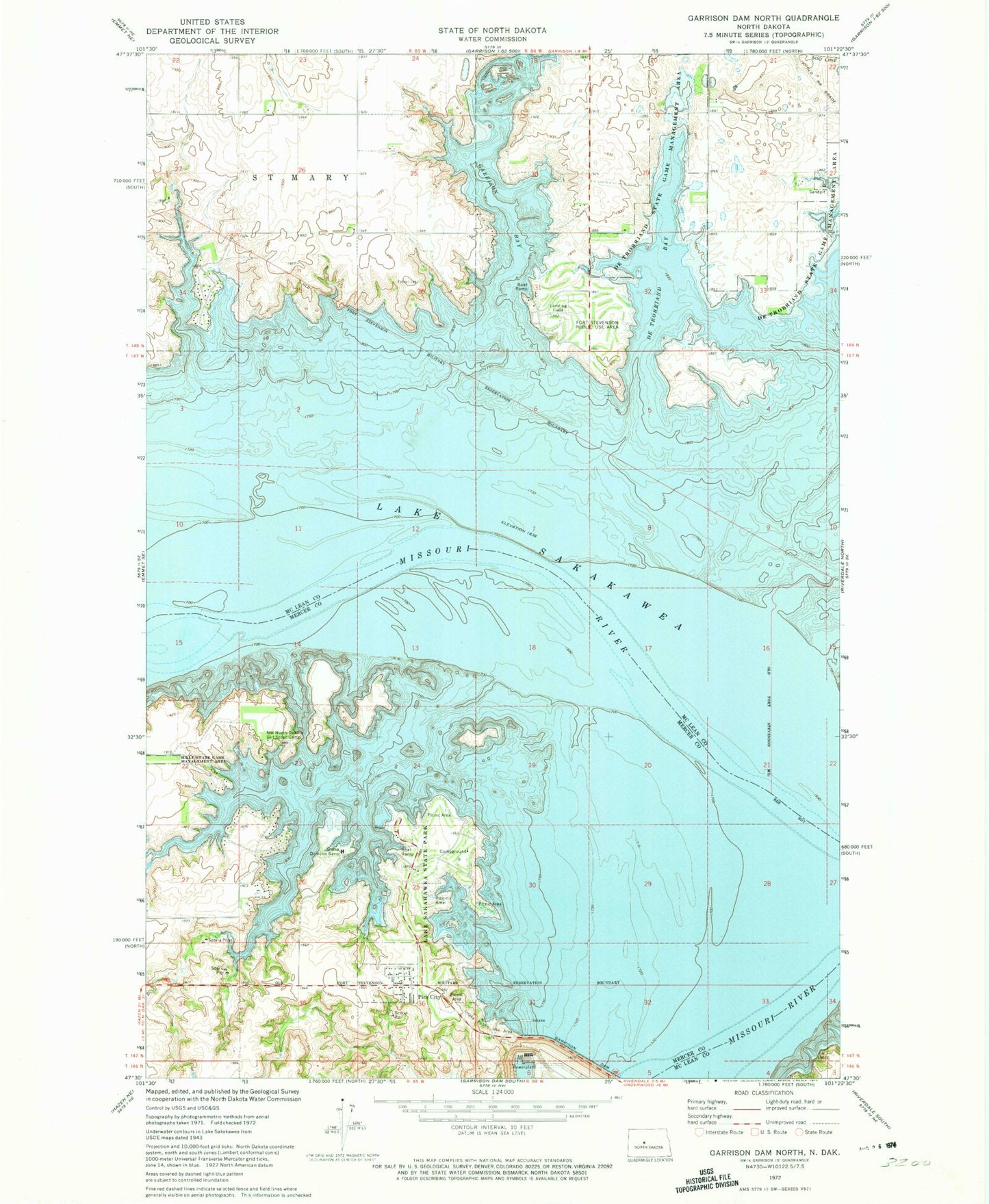 Classic USGS Garrison Dam North North Dakota 7.5'x7.5' Topo Map Image