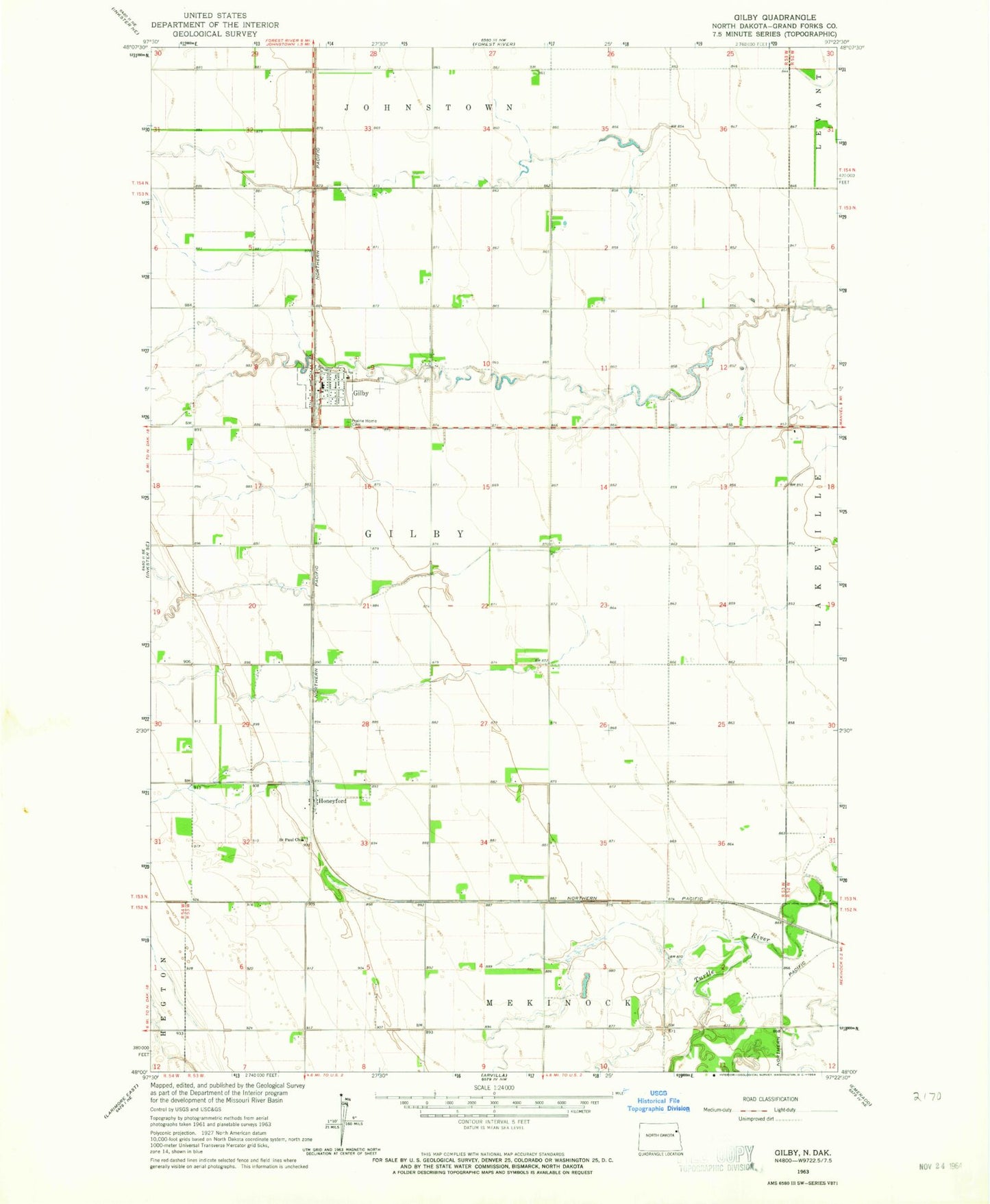 Classic USGS Gilby North Dakota 7.5'x7.5' Topo Map Image