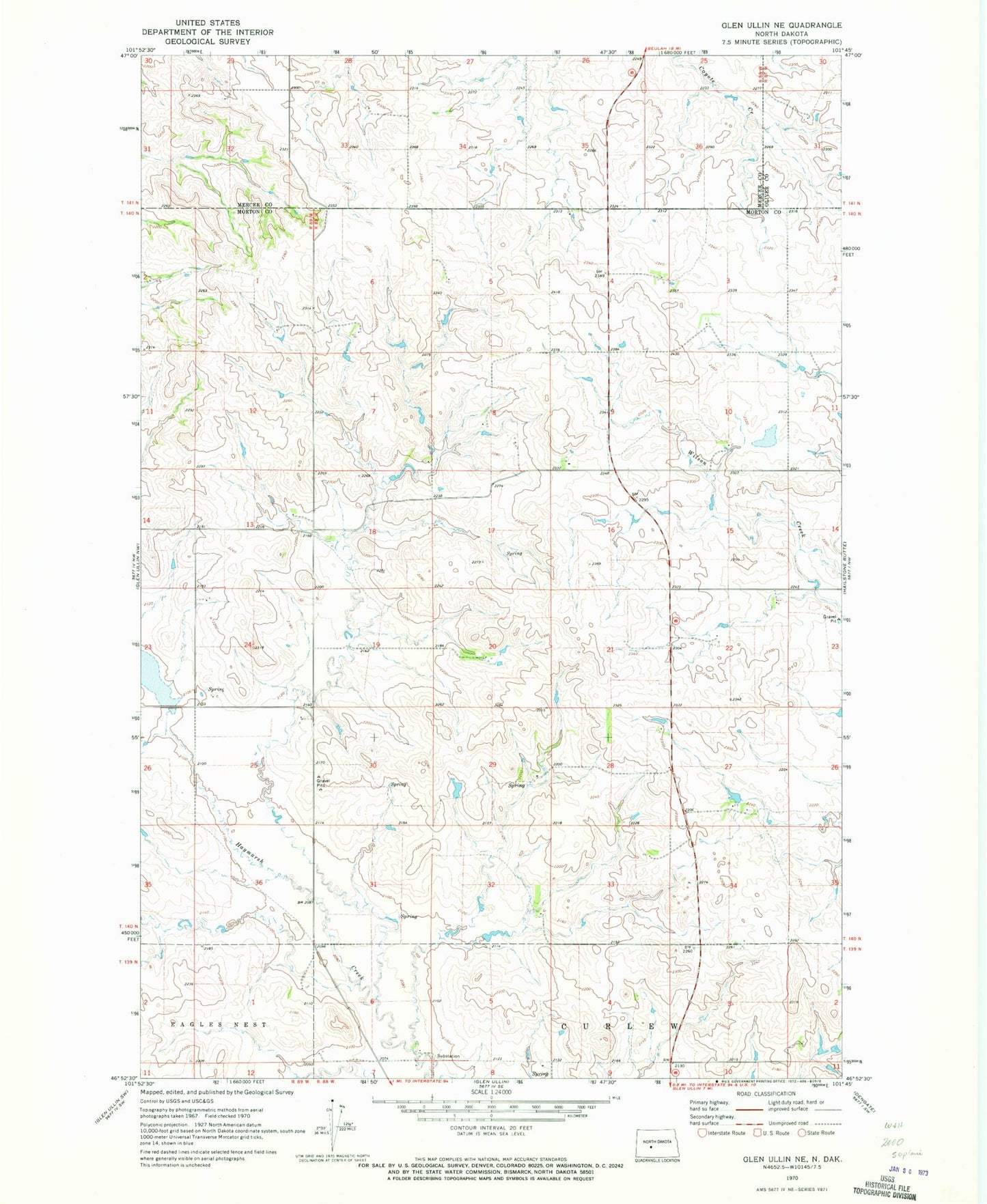 Classic USGS Glen Ullin NE North Dakota 7.5'x7.5' Topo Map Image