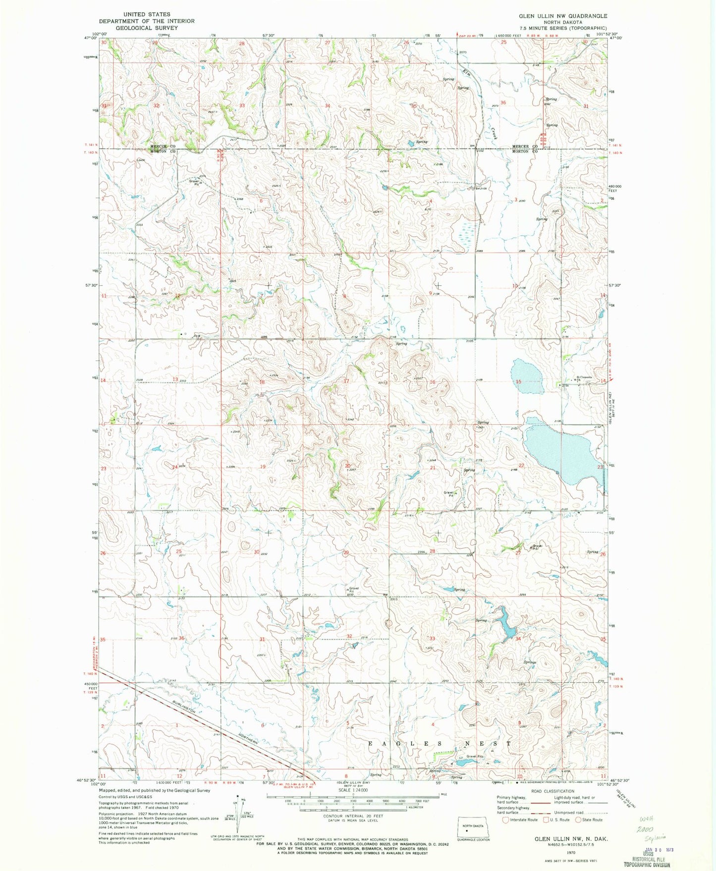 Classic USGS Glen Ullin NW North Dakota 7.5'x7.5' Topo Map Image