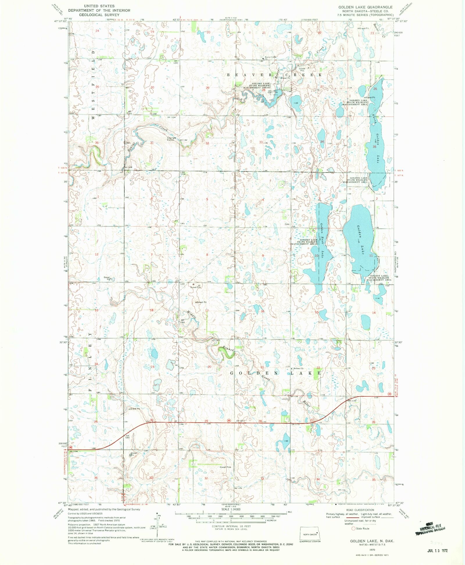 Classic USGS Golden Lake North Dakota 7.5'x7.5' Topo Map MyTopo Map Store