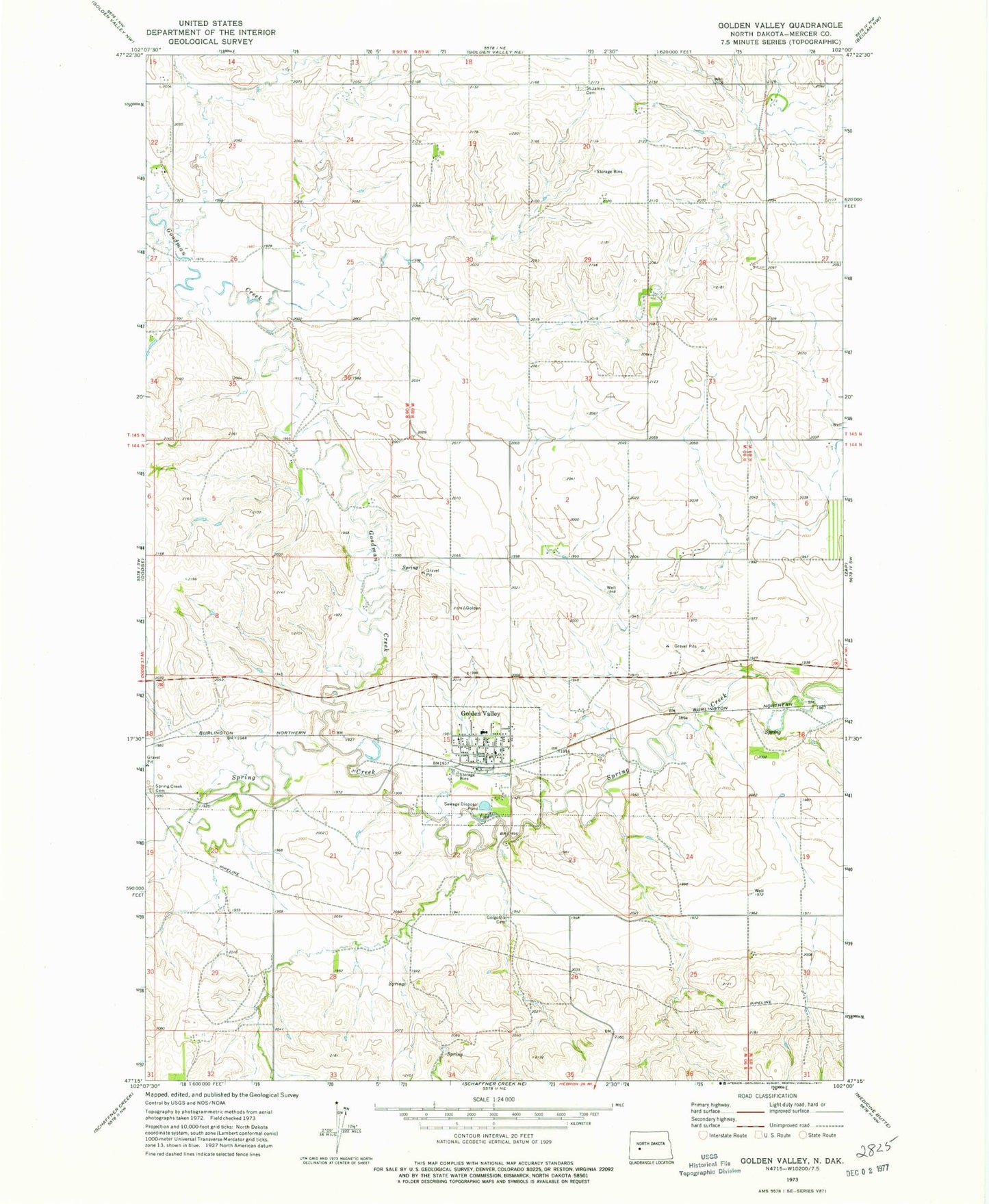 Classic USGS Golden Valley North Dakota 7.5'x7.5' Topo Map Image