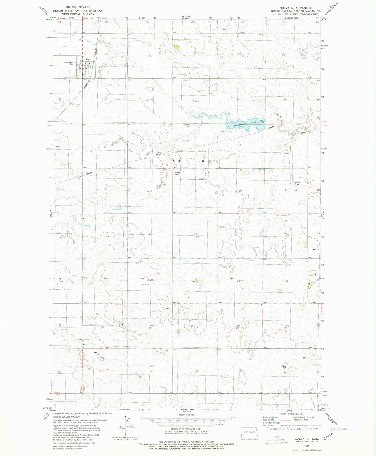 Classic USGS Golva North Dakota 7.5'x7.5' Topo Map Image