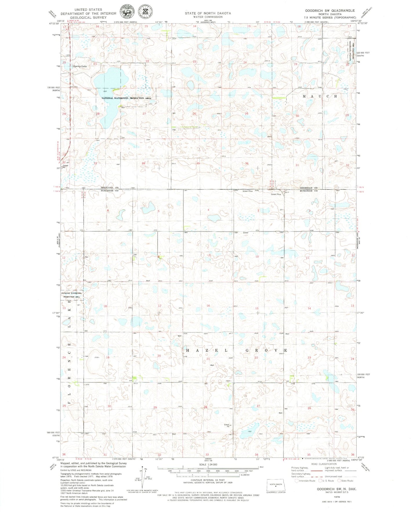 Classic USGS Goodrich SW North Dakota 7.5'x7.5' Topo Map Image
