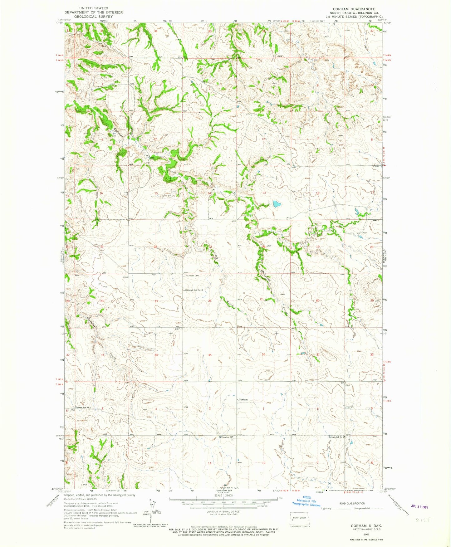 Classic USGS Gorham North Dakota 7.5'x7.5' Topo Map Image