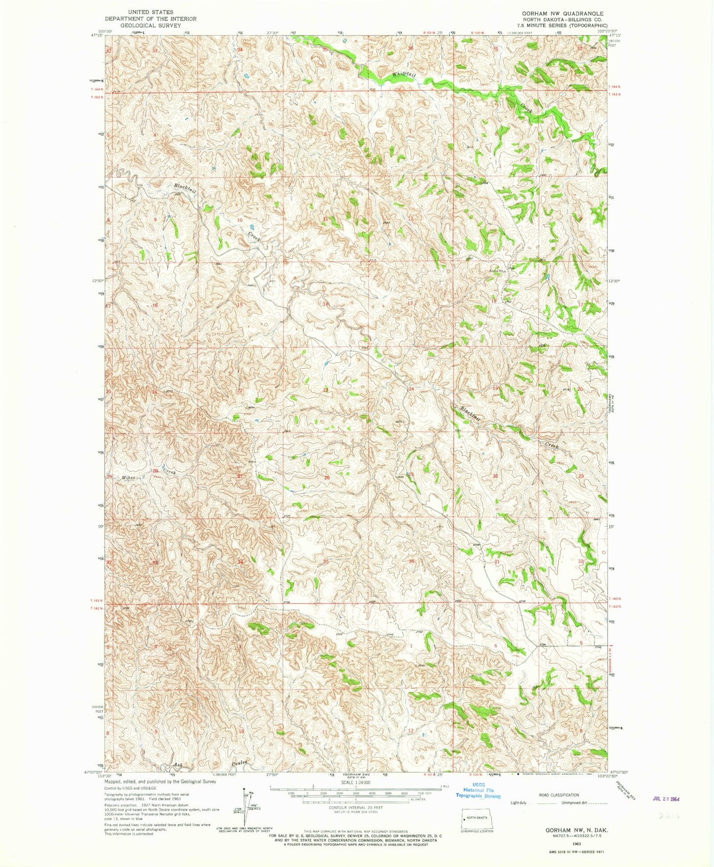 Classic USGS Gorham NW North Dakota 7.5'x7.5' Topo Map Image
