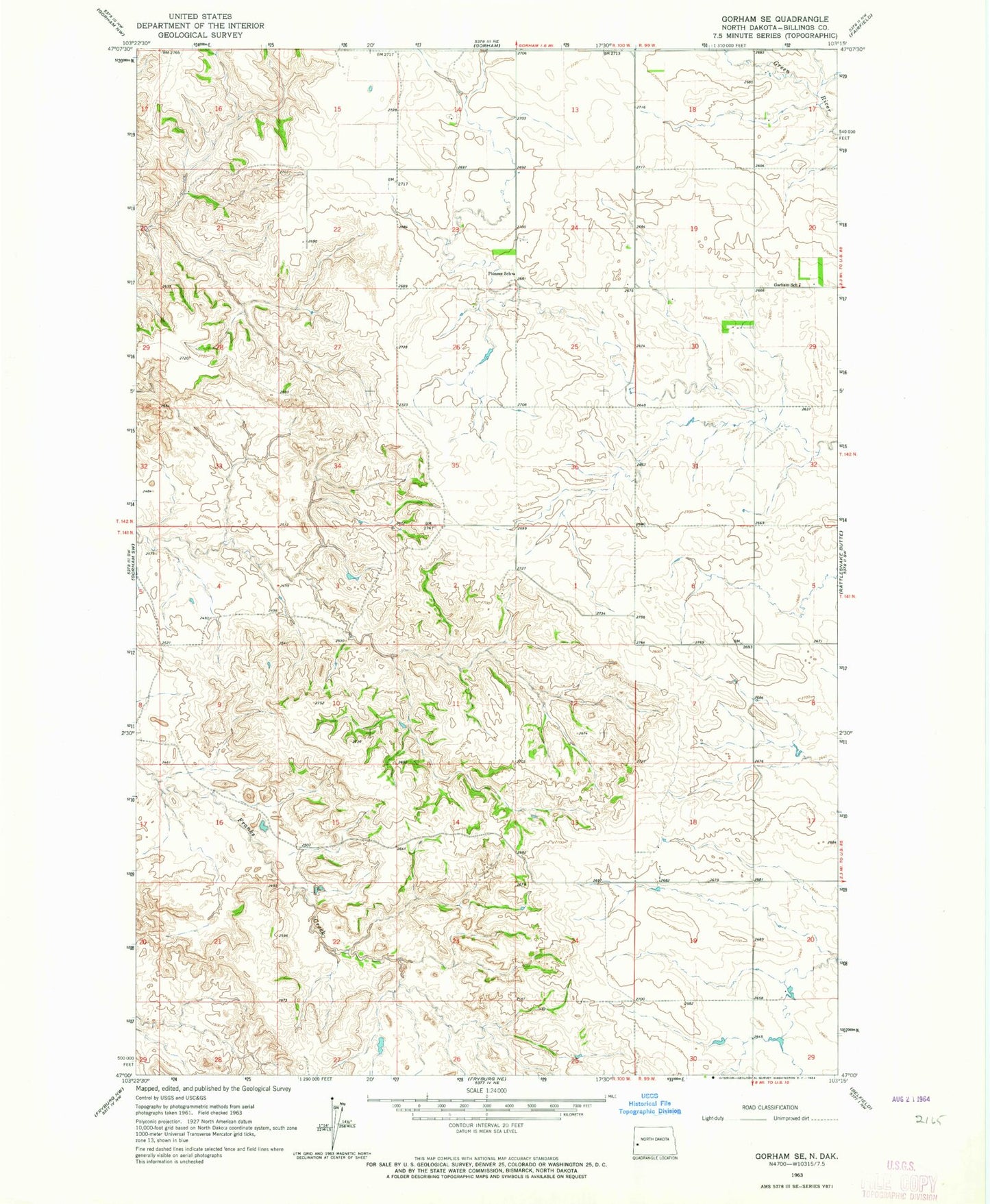 Classic USGS Gorham SE North Dakota 7.5'x7.5' Topo Map Image