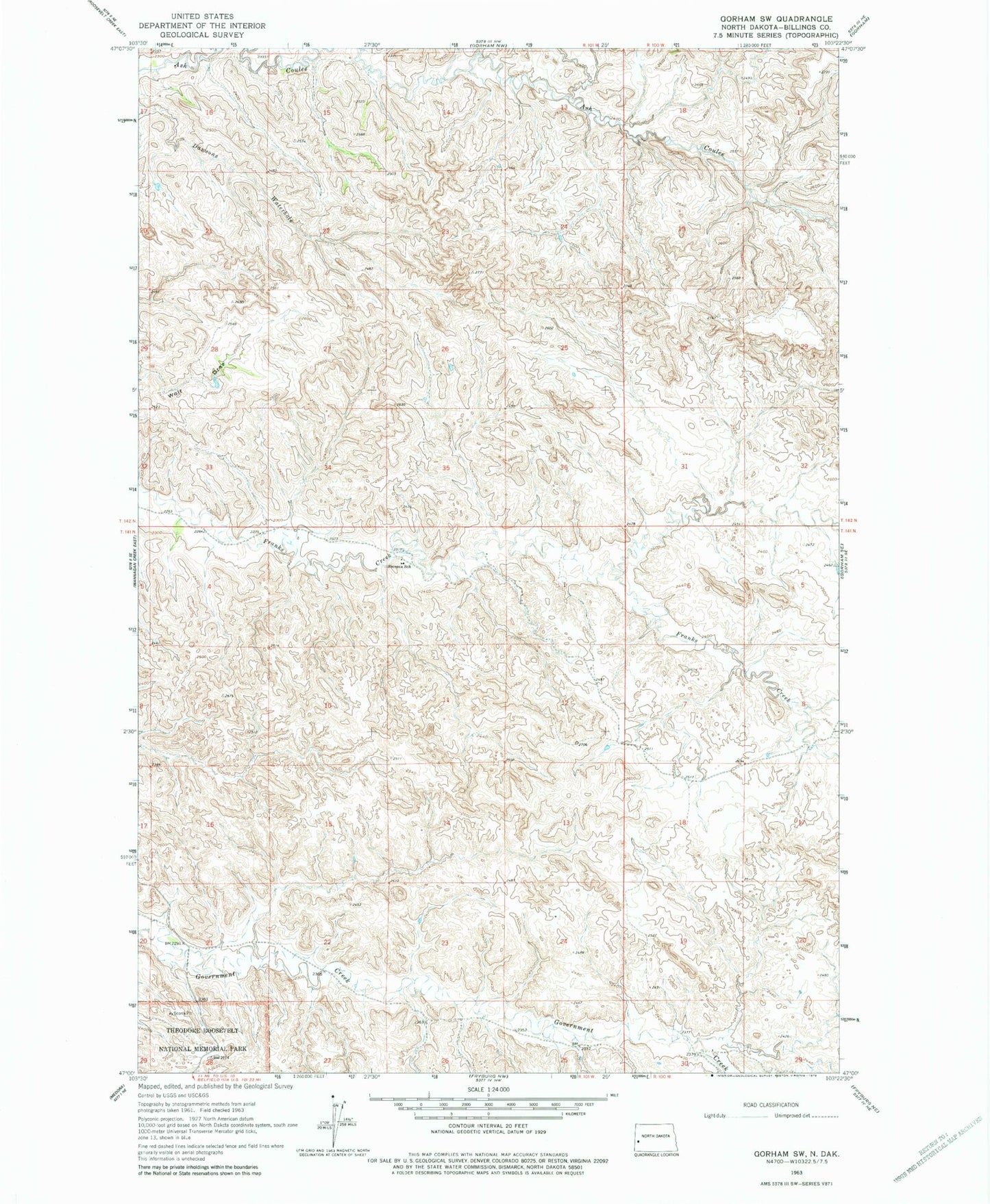 Classic USGS Gorham SW North Dakota 7.5'x7.5' Topo Map Image