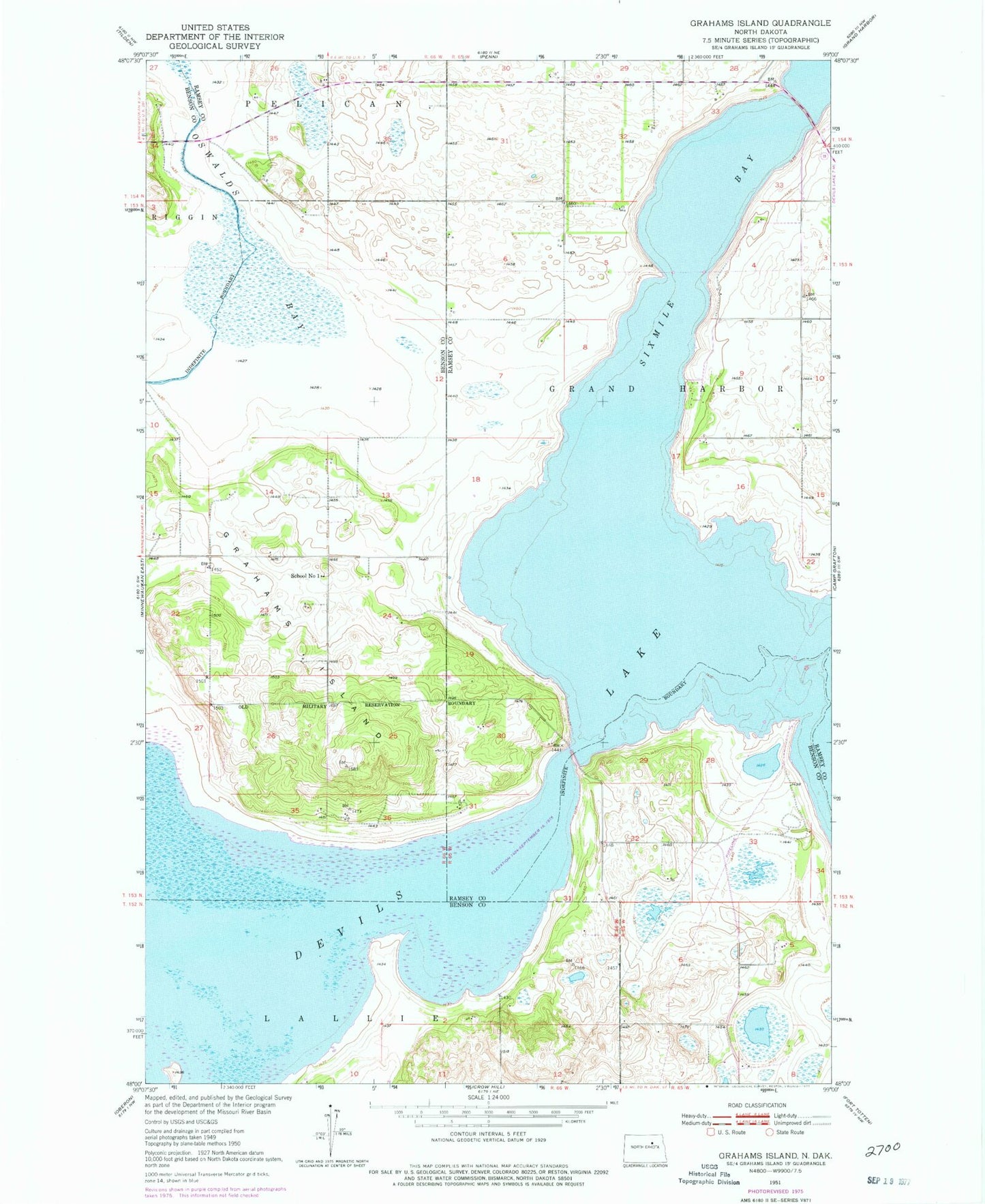 Classic USGS Grahams Island North Dakota 7.5'x7.5' Topo Map Image