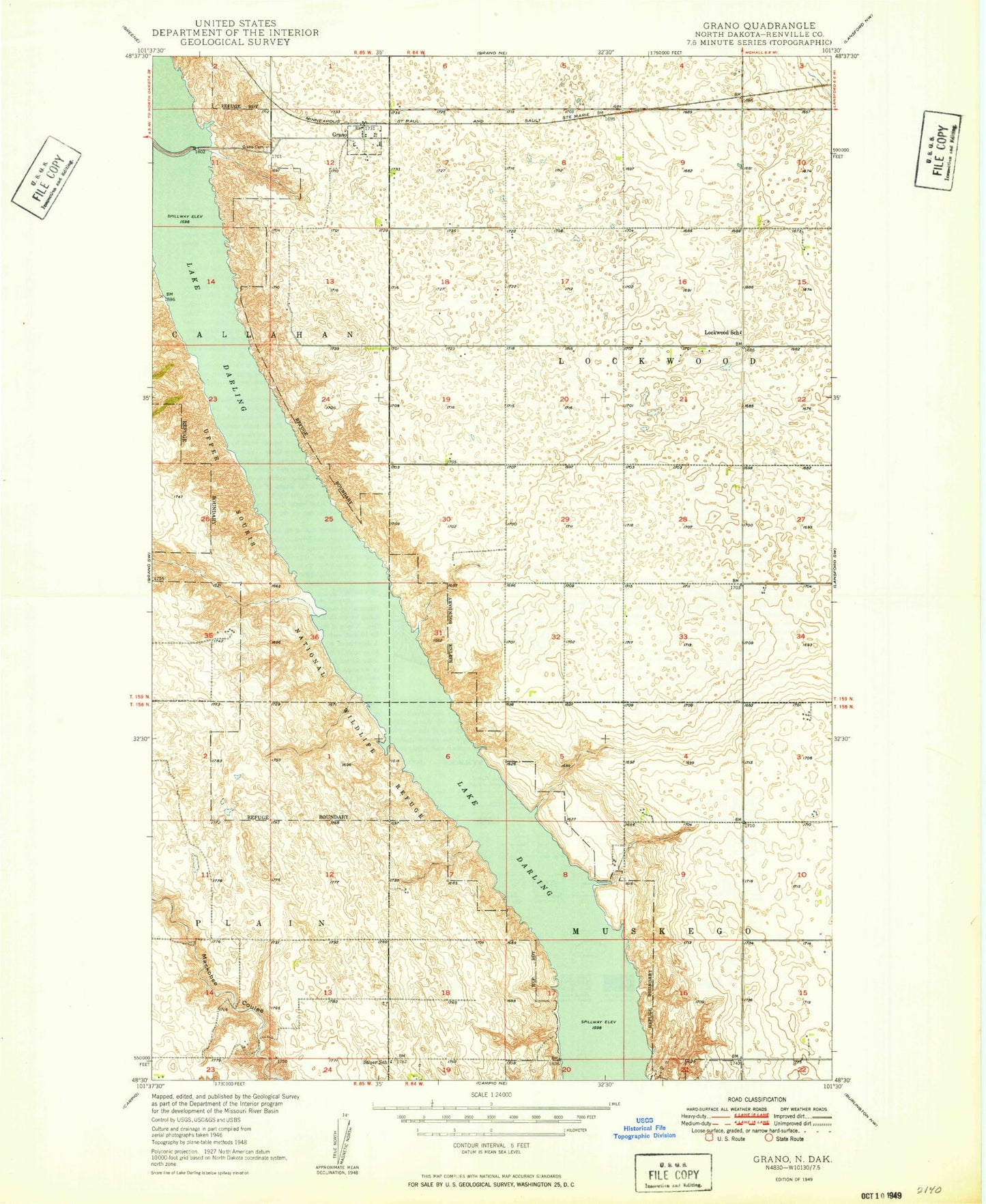 Classic USGS Grano North Dakota 7.5'x7.5' Topo Map Image