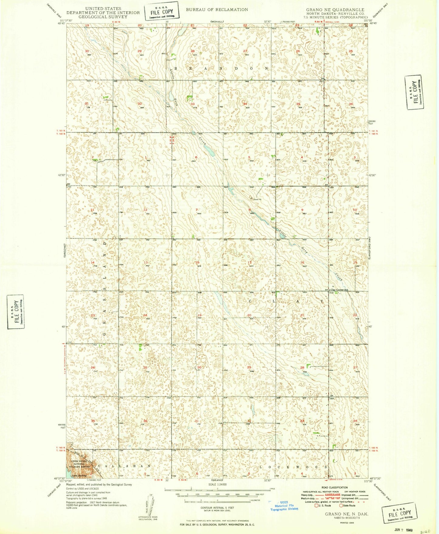 Classic USGS Grano NE North Dakota 7.5'x7.5' Topo Map Image