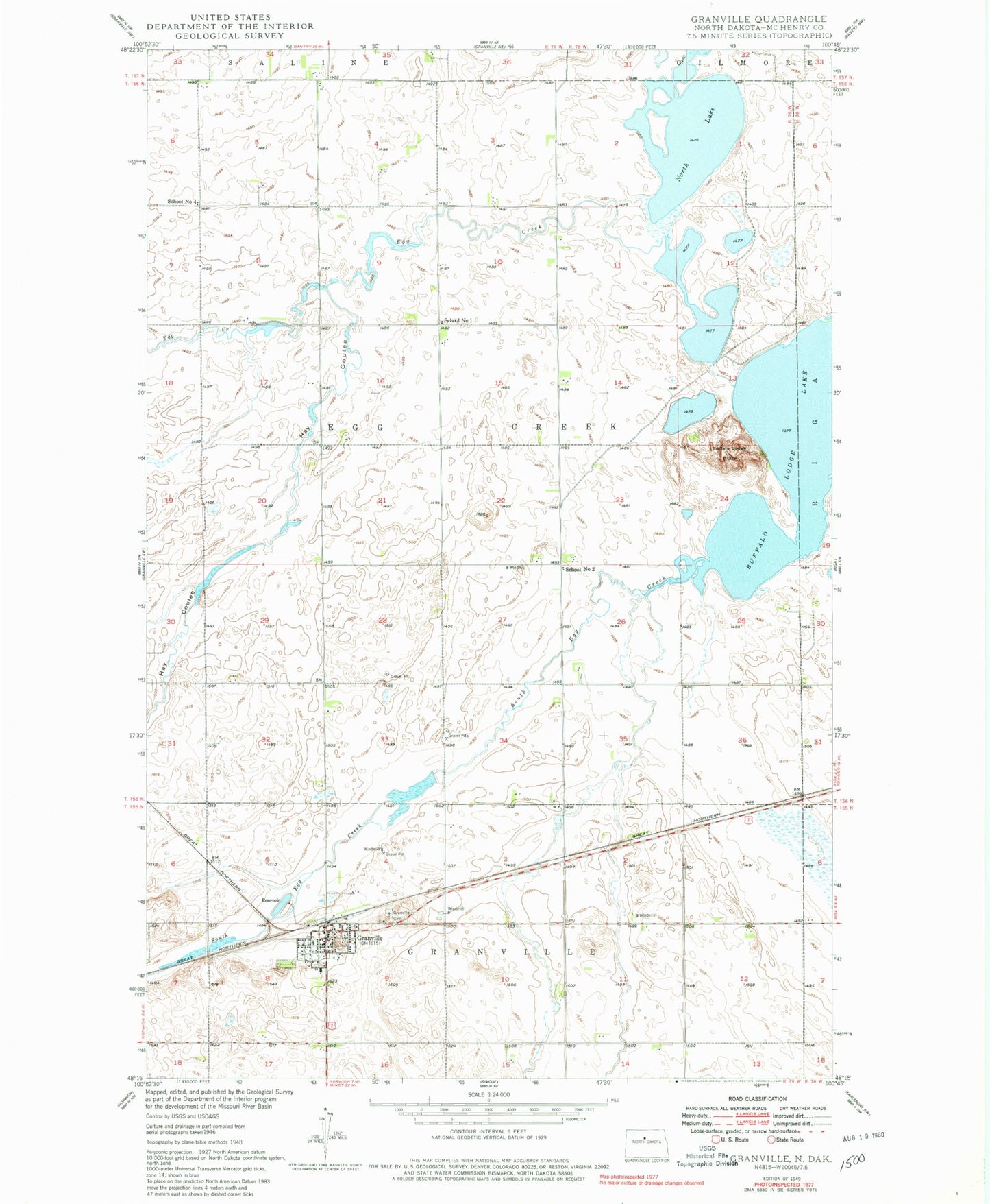 Classic USGS Granville North Dakota 7.5'x7.5' Topo Map Image