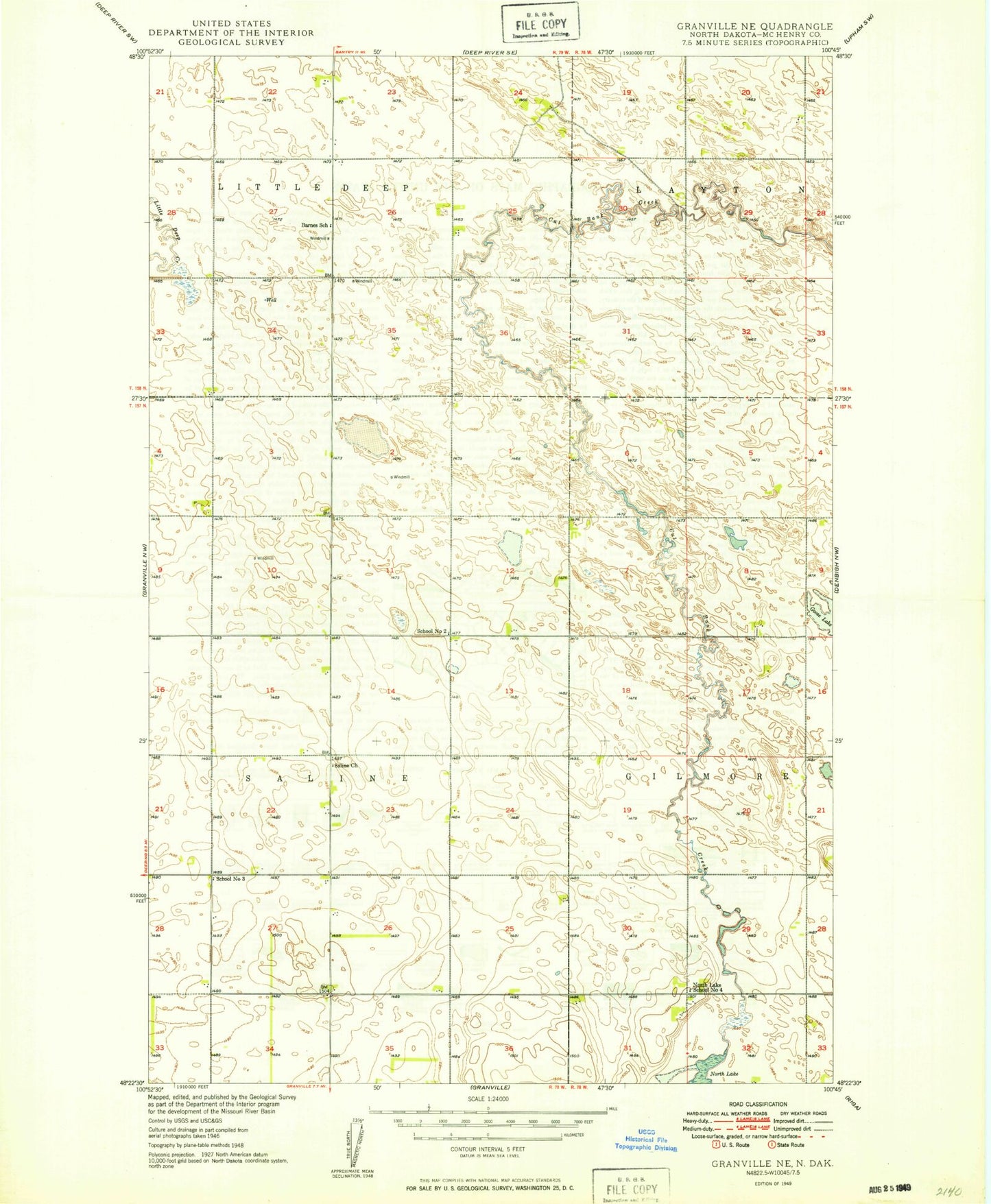 Classic USGS Granville NE North Dakota 7.5'x7.5' Topo Map Image