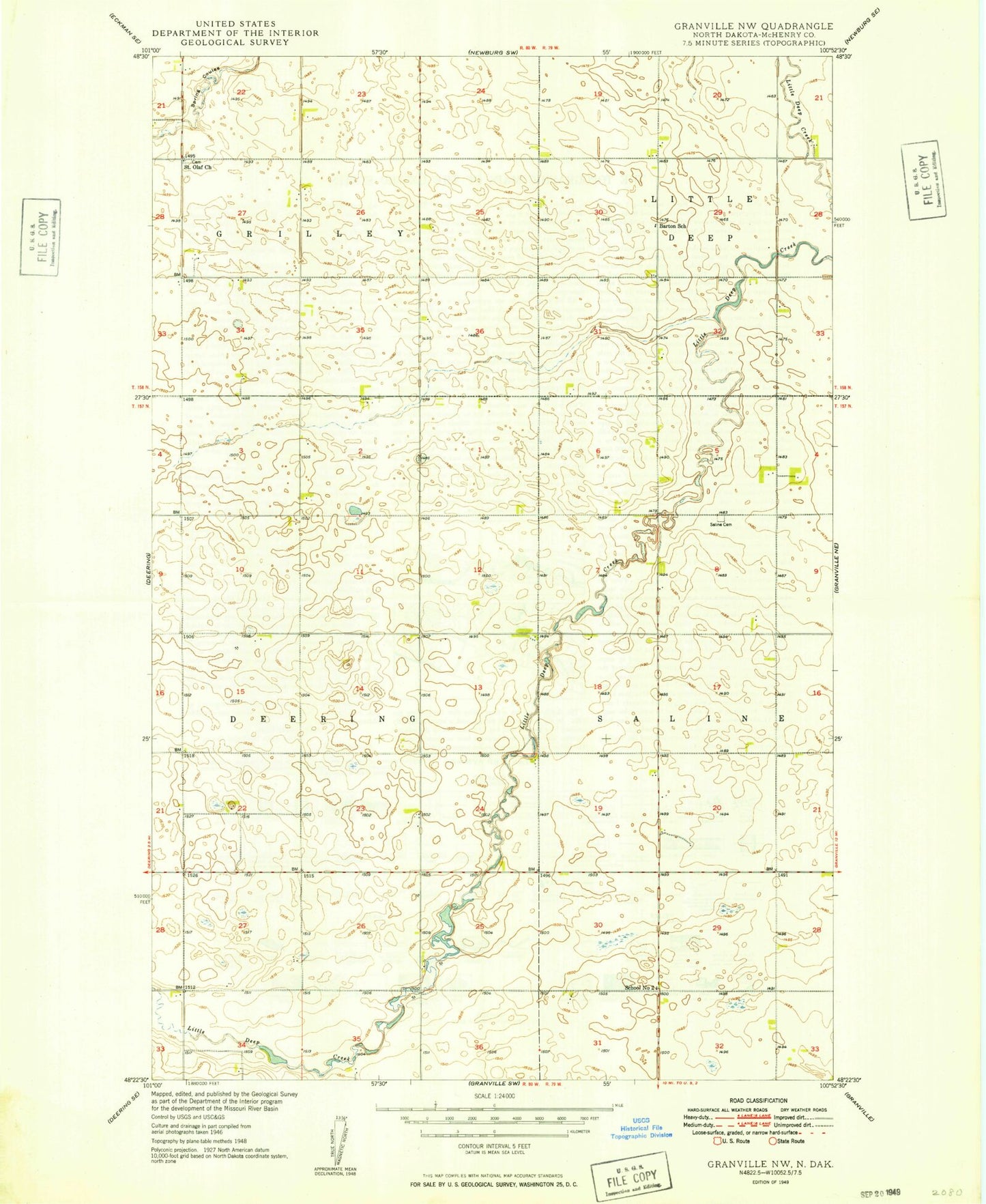 Classic USGS Granville NW North Dakota 7.5'x7.5' Topo Map Image