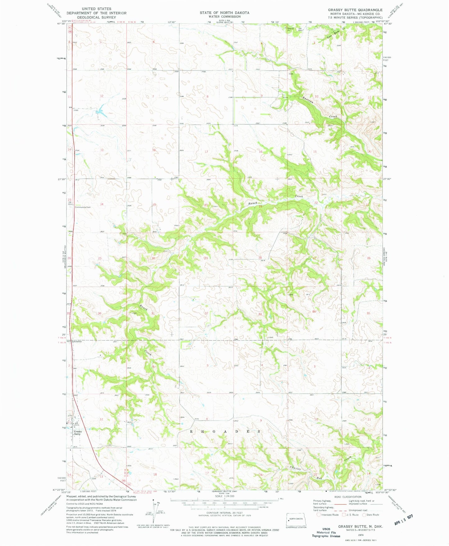 Classic USGS Grassy Butte North Dakota 7.5'x7.5' Topo Map Image