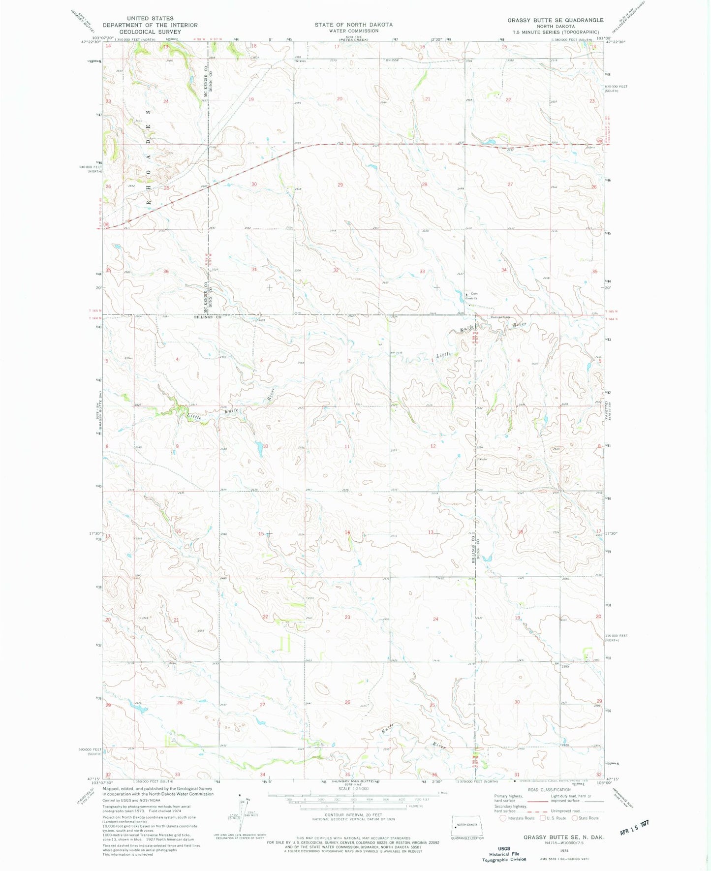 Classic USGS Grassy Butte SE North Dakota 7.5'x7.5' Topo Map Image