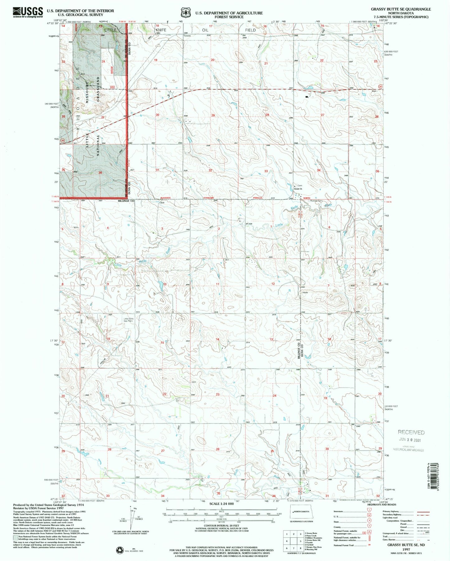 Classic USGS Grassy Butte SE North Dakota 7.5'x7.5' Topo Map Image