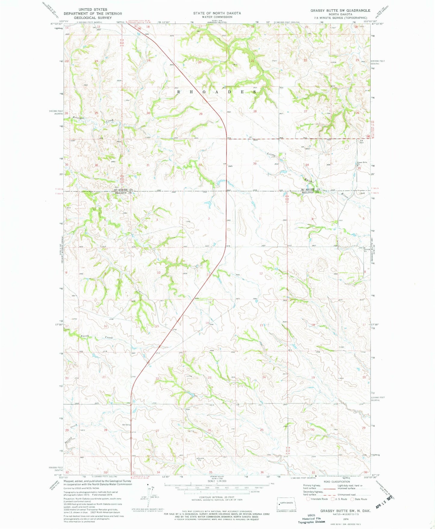 Classic USGS Grassy Butte SW North Dakota 7.5'x7.5' Topo Map Image