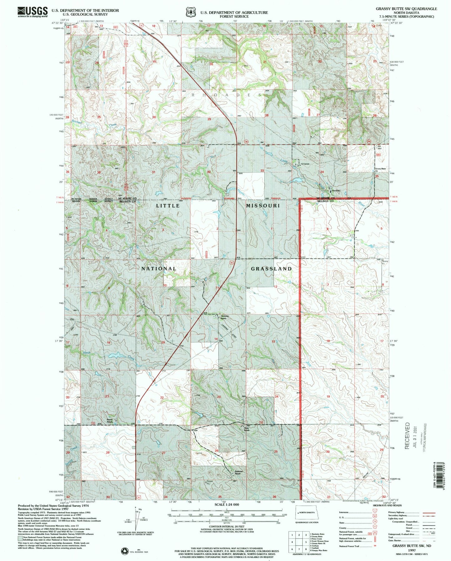 Classic USGS Grassy Butte SW North Dakota 7.5'x7.5' Topo Map Image