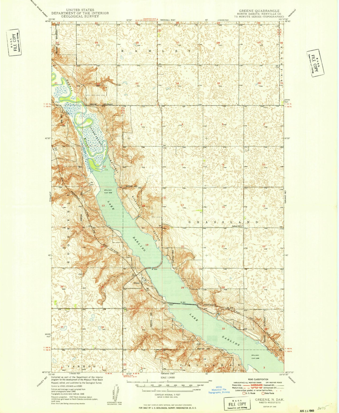 Classic USGS Greene North Dakota 7.5'x7.5' Topo Map Image