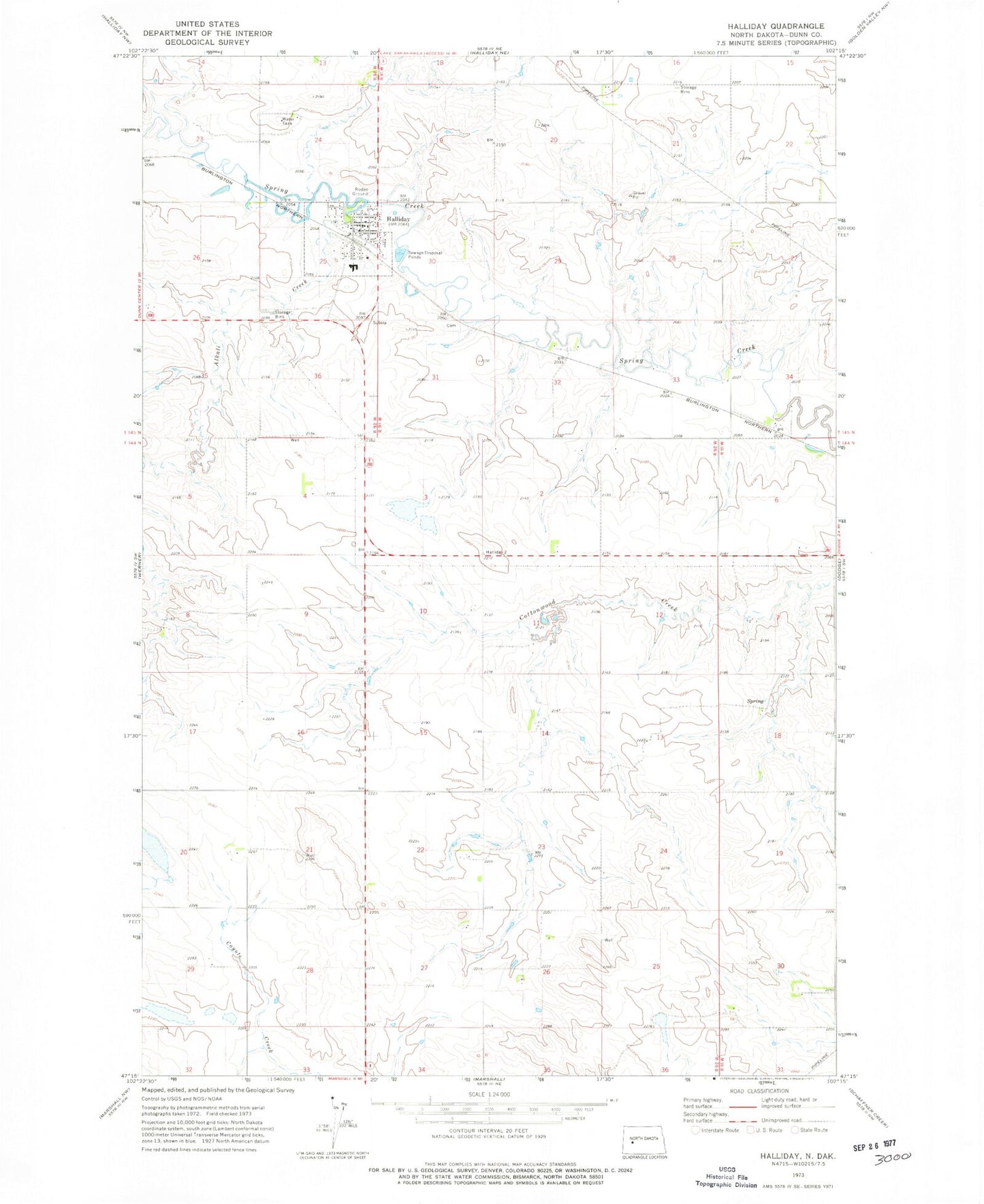 Classic USGS Halliday North Dakota 7.5'x7.5' Topo Map Image