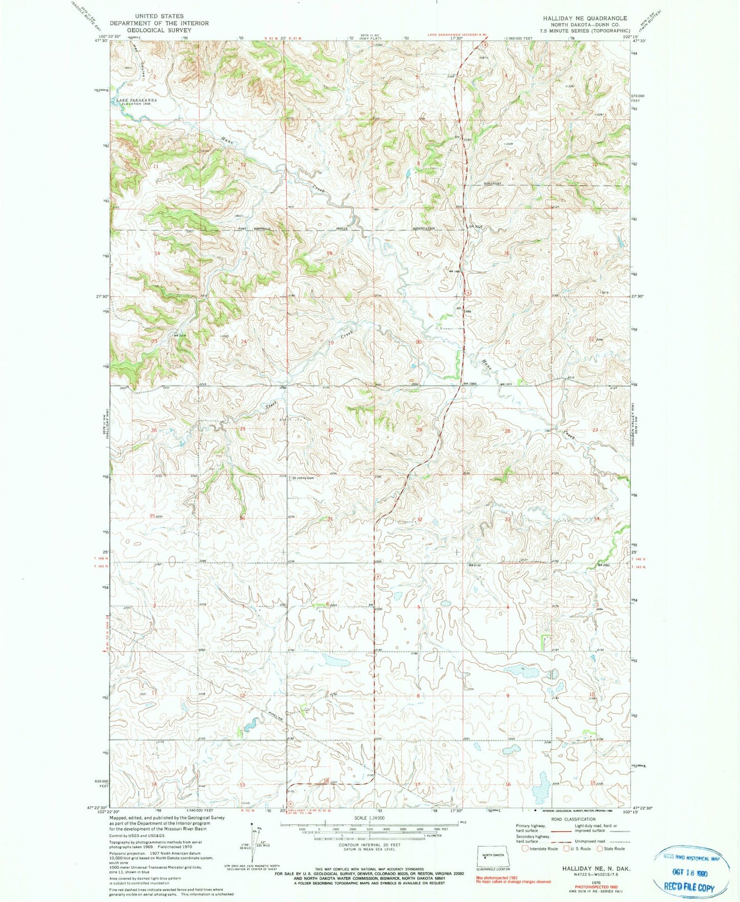 Classic USGS Halliday NE North Dakota 7.5'x7.5' Topo Map Image