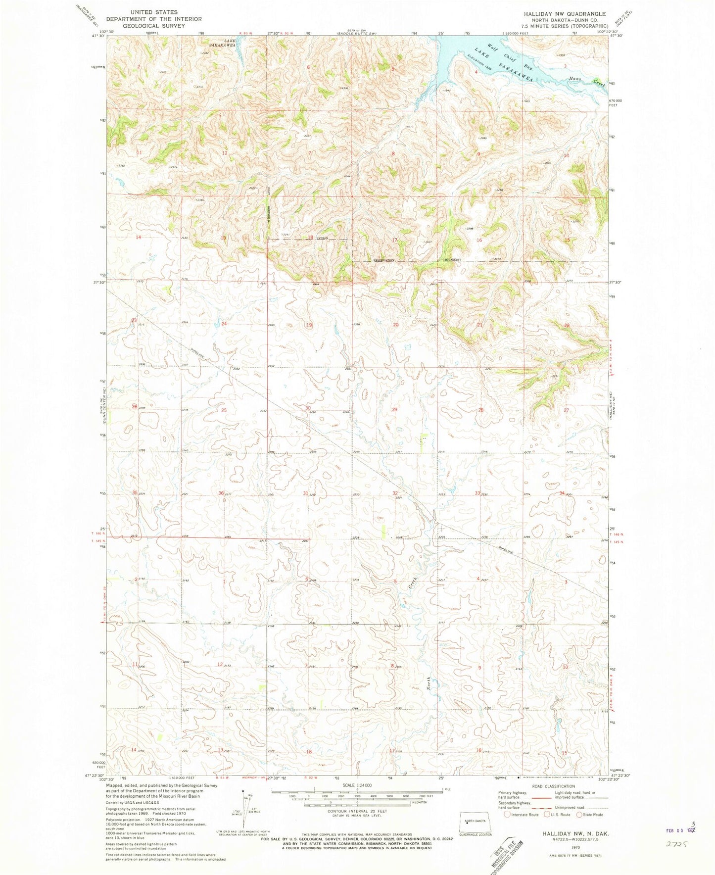 Classic USGS Halliday NW North Dakota 7.5'x7.5' Topo Map Image