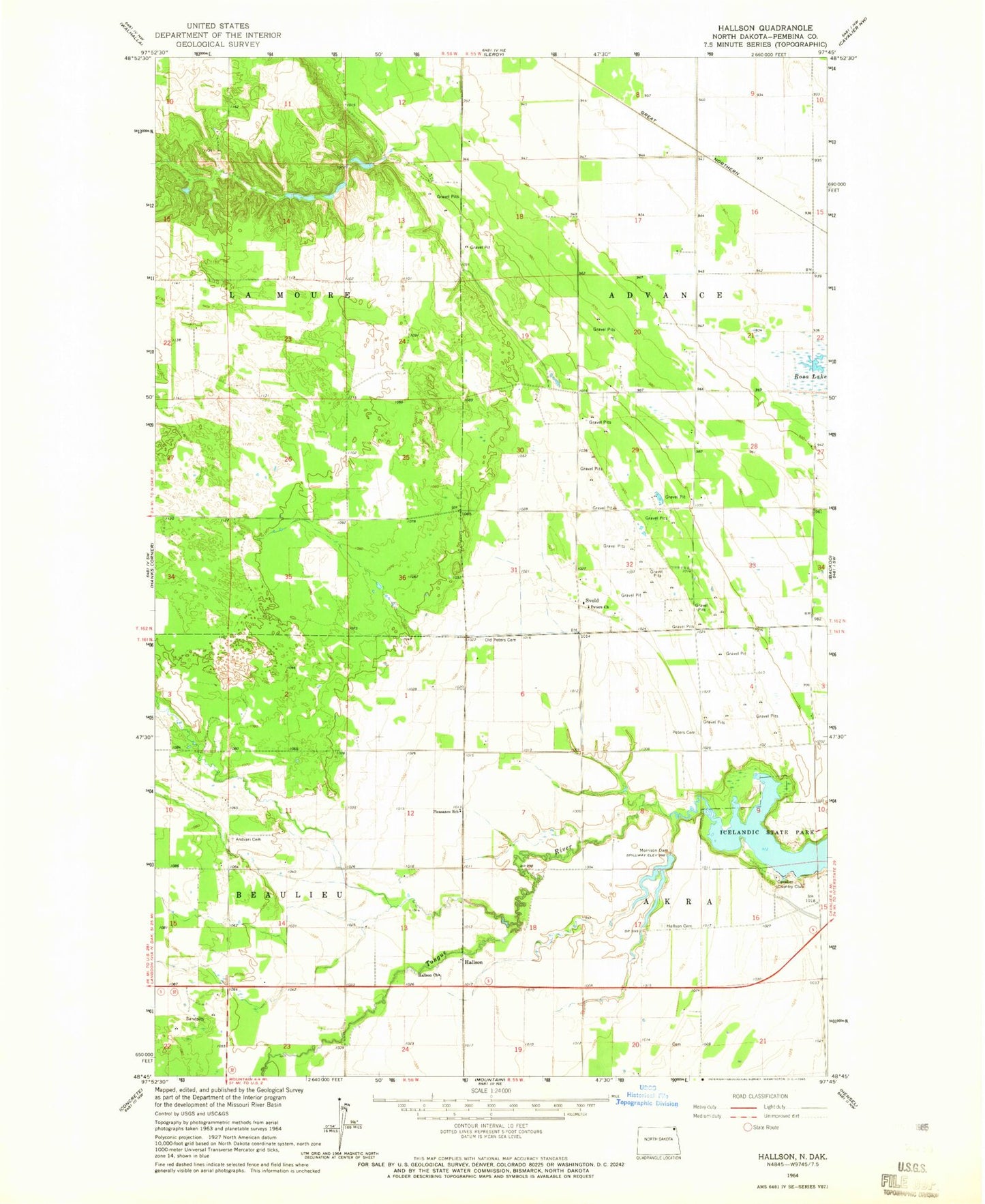 Classic USGS Hallson North Dakota 7.5'x7.5' Topo Map Image