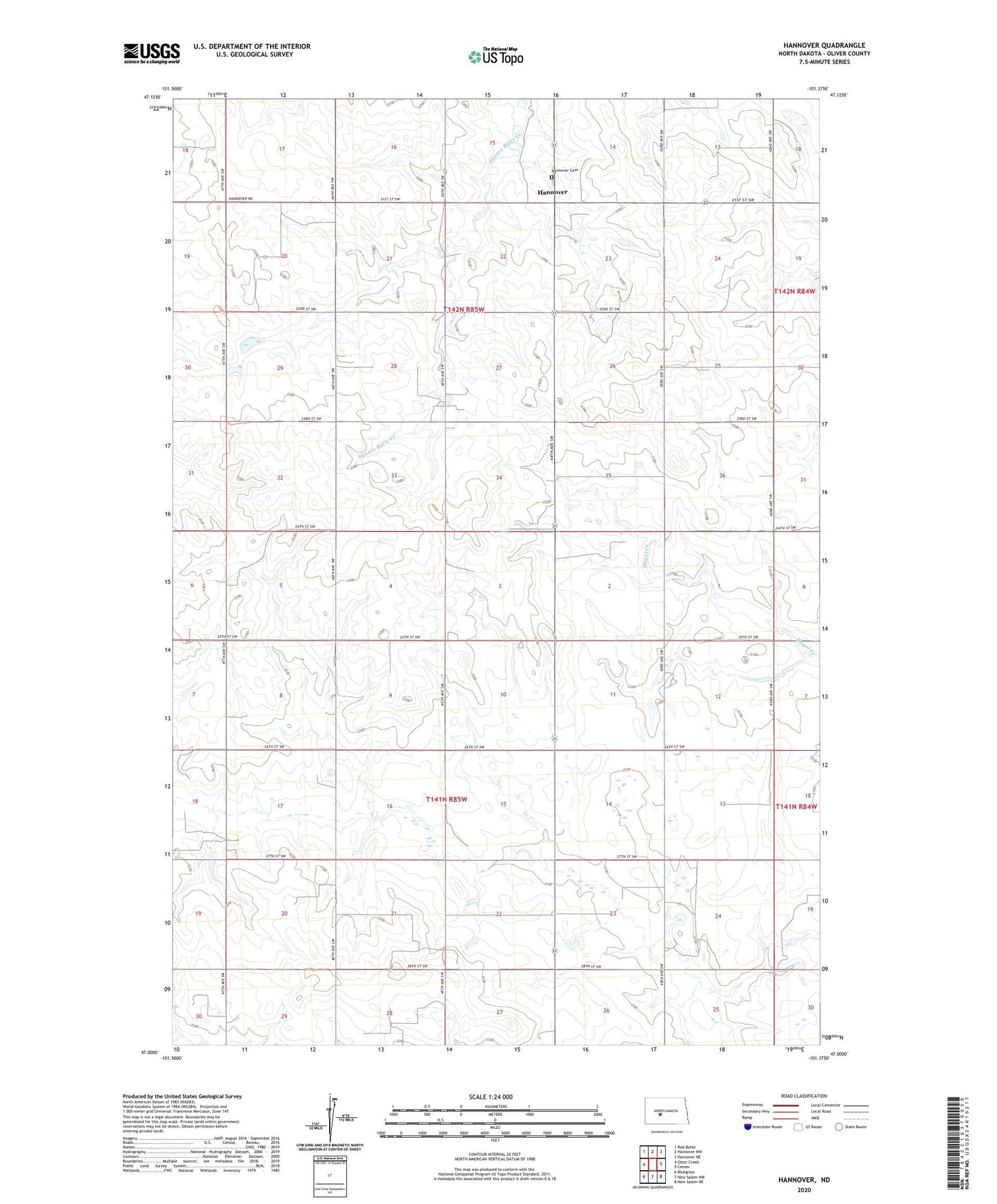 Hannover North Dakota US Topo Map Image