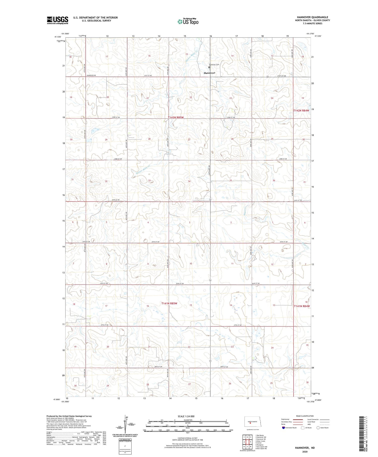 Hannover North Dakota US Topo Map Image