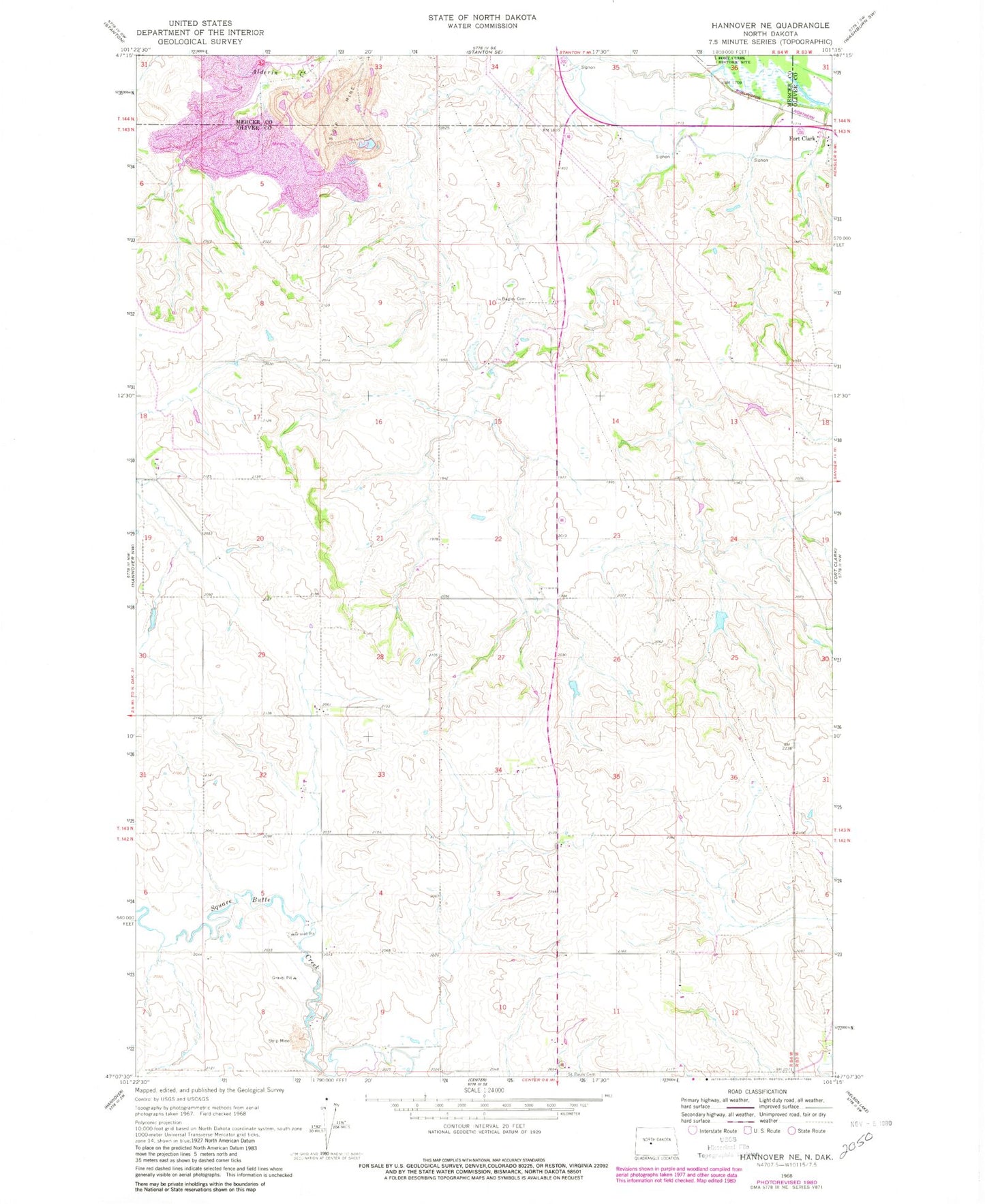 Classic USGS Hannover NE North Dakota 7.5'x7.5' Topo Map Image