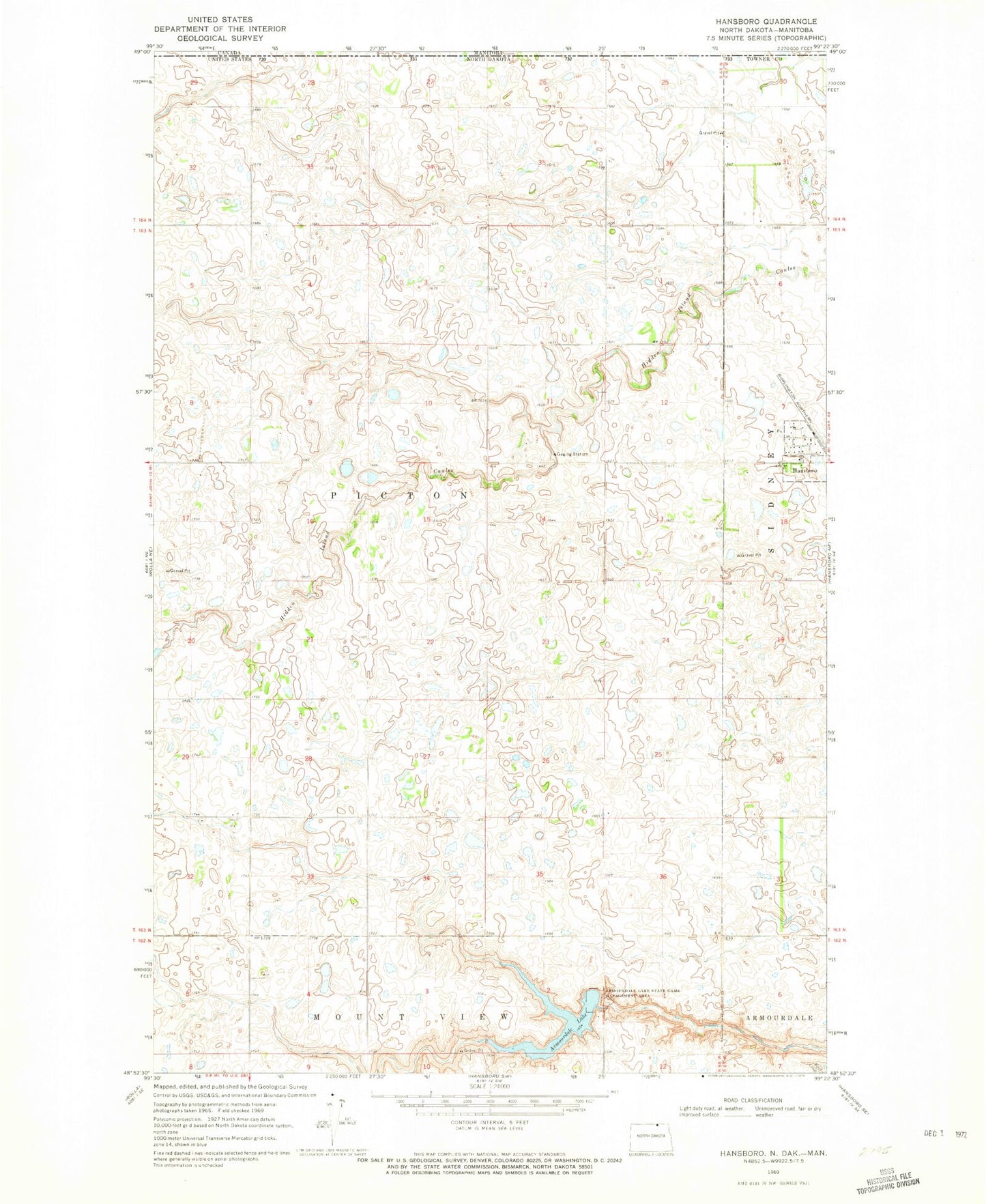 Classic USGS Hansboro North Dakota 7.5'x7.5' Topo Map Image