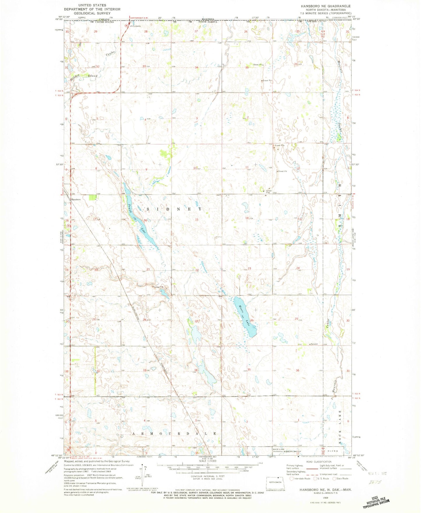 Classic USGS Hansboro NE North Dakota 7.5'x7.5' Topo Map Image
