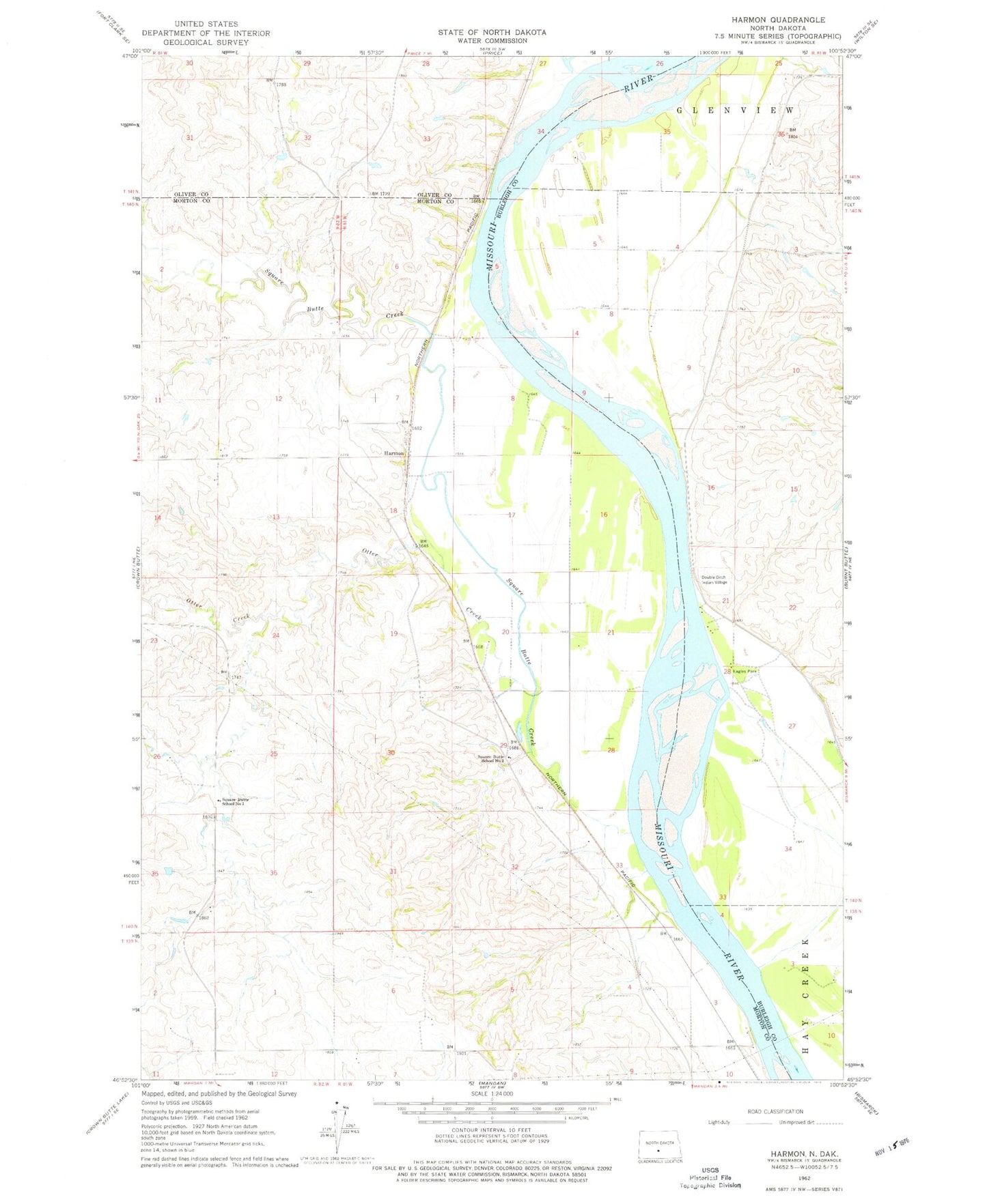 Classic USGS Harmon North Dakota 7.5'x7.5' Topo Map Image