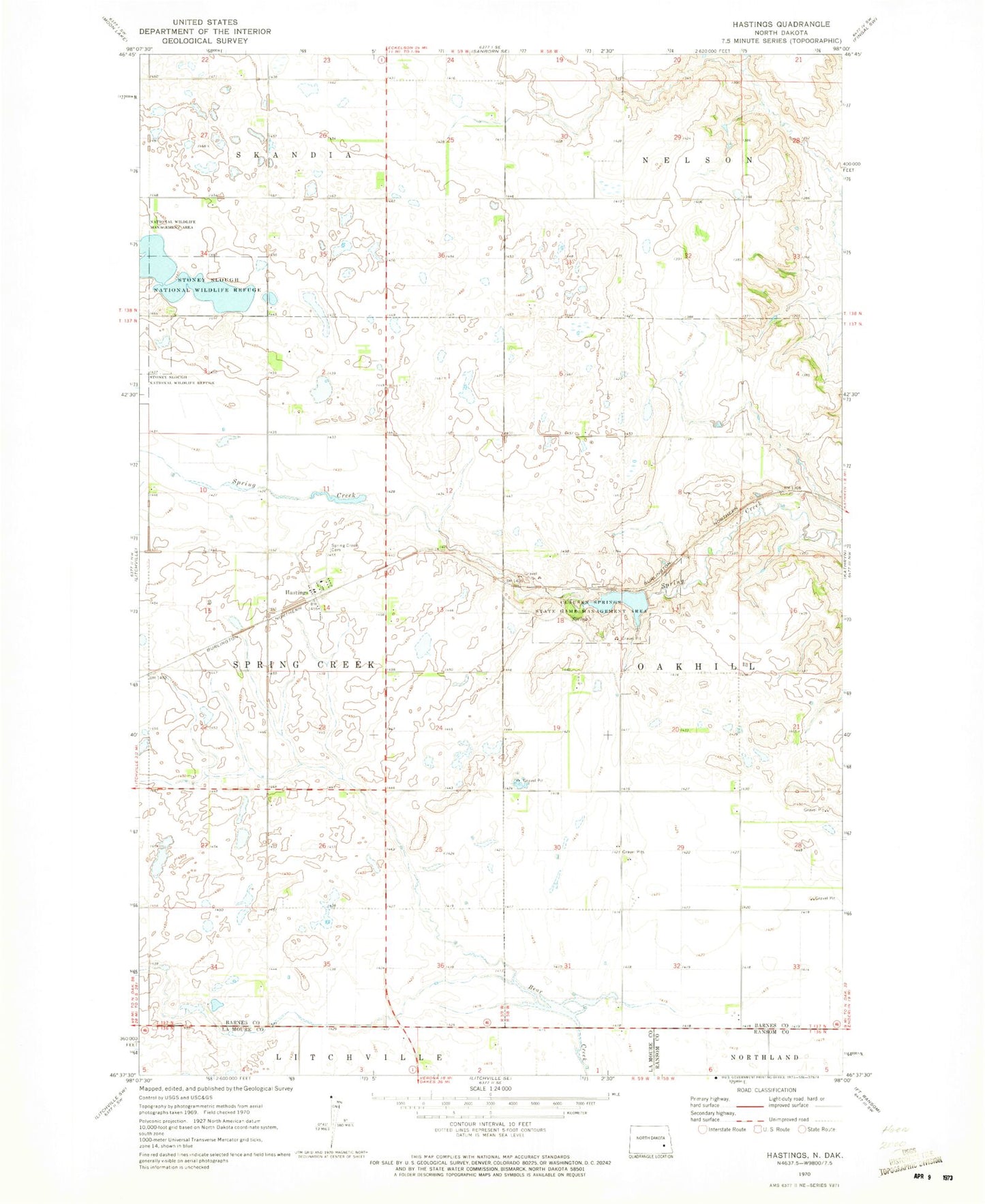 Classic USGS Hastings North Dakota 7.5'x7.5' Topo Map Image
