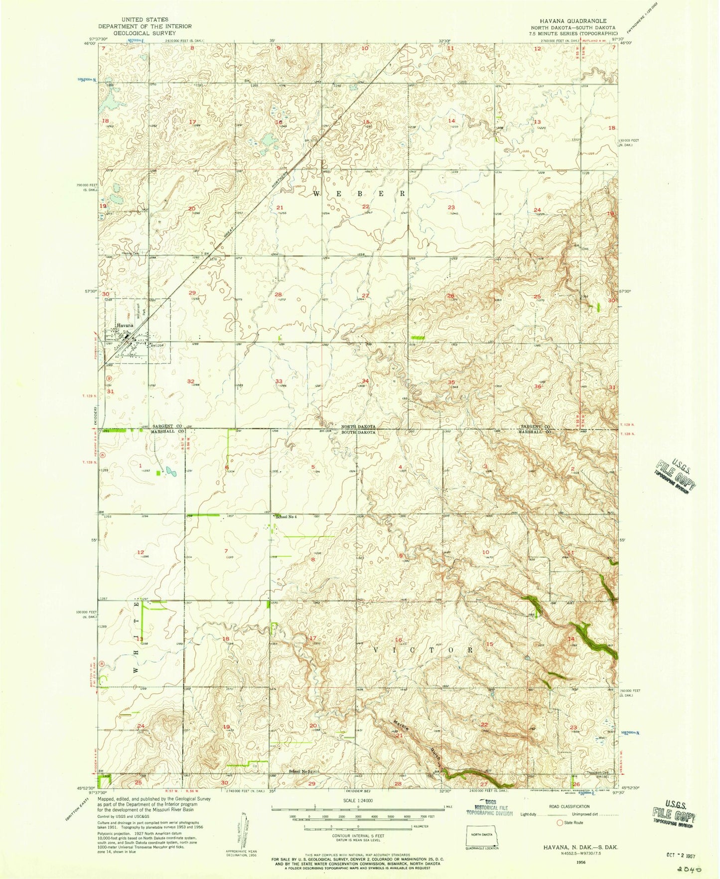 Classic USGS Havana North Dakota 7.5'x7.5' Topo Map Image