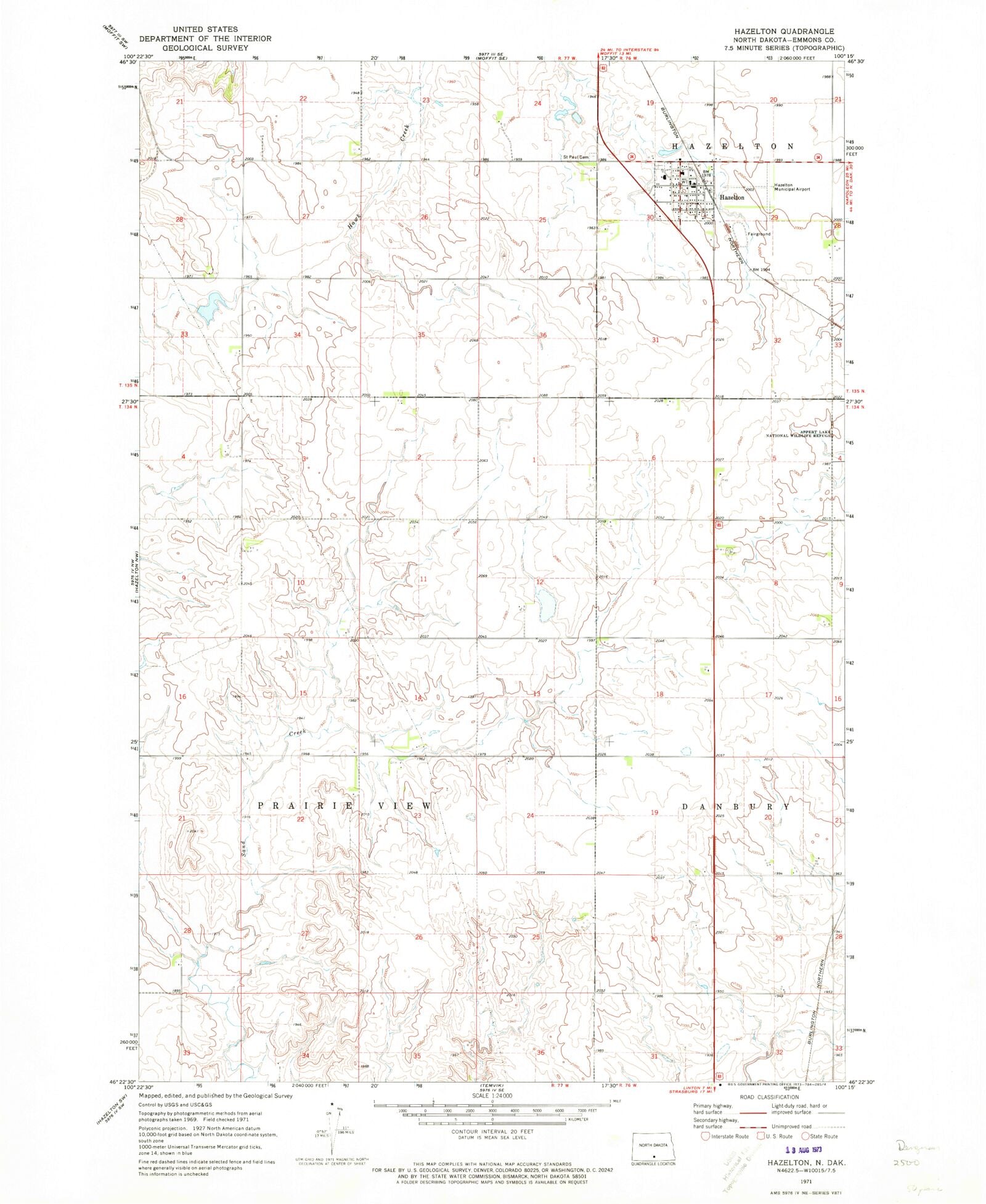 Classic USGS Hazelton North Dakota 7.5'x7.5' Topo Map MyTopo Map Store