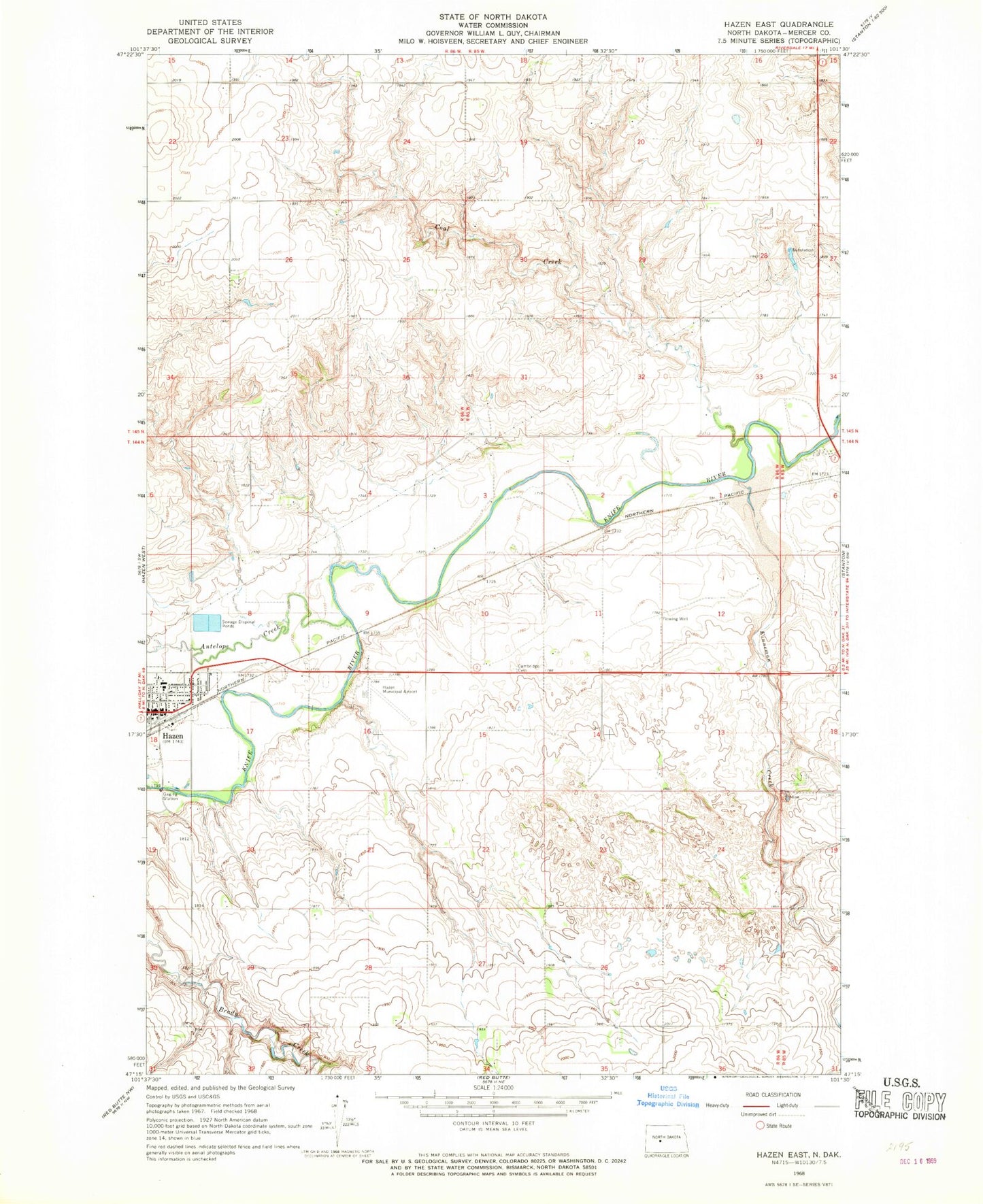 Classic USGS Hazen East North Dakota 7.5'x7.5' Topo Map Image