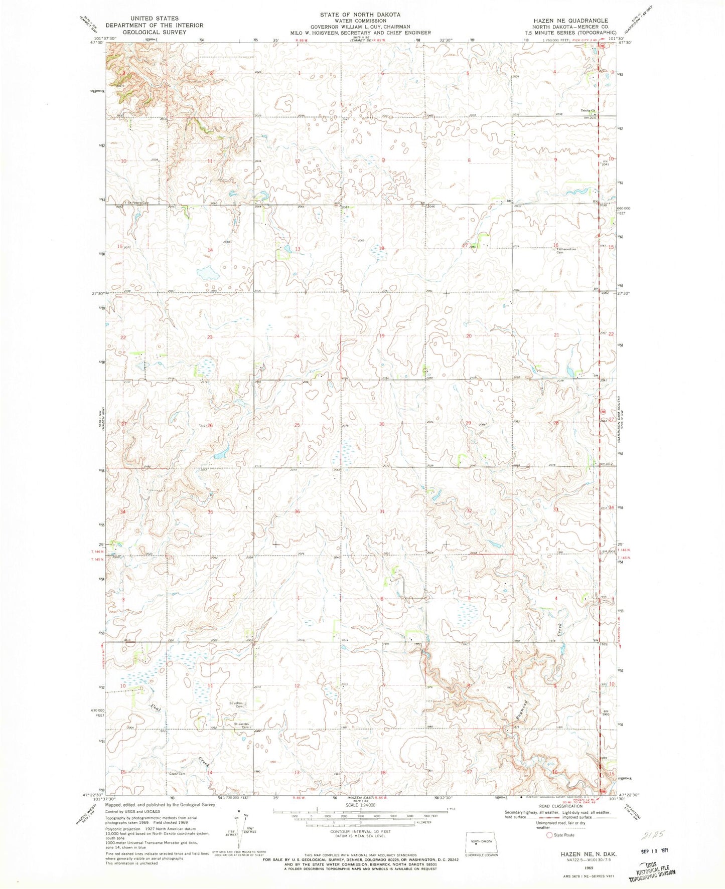 Classic USGS Hazen NE North Dakota 7.5'x7.5' Topo Map Image