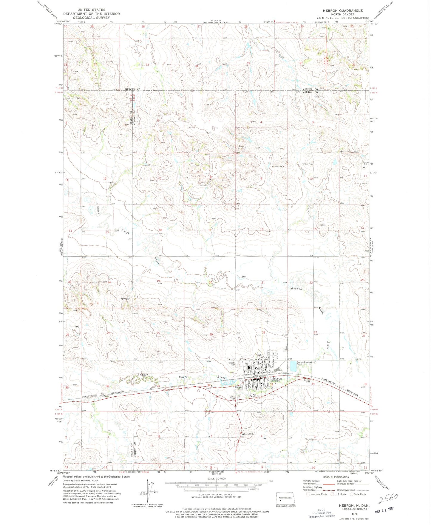 Classic USGS Hebron North Dakota 7.5'x7.5' Topo Map Image