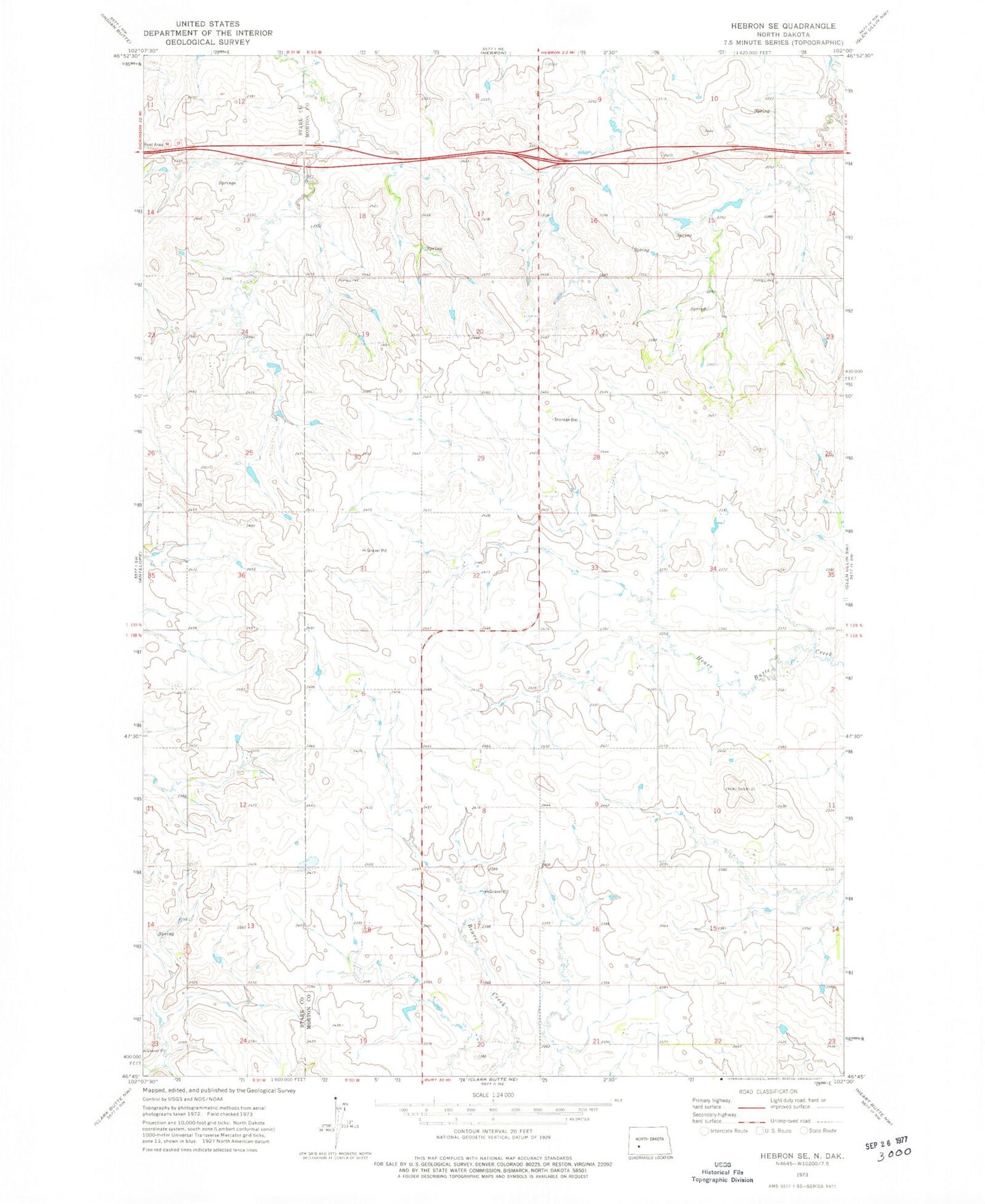 Classic USGS Hebron SE North Dakota 7.5'x7.5' Topo Map Image