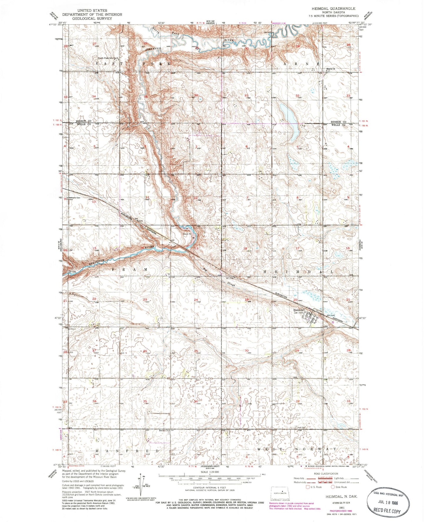 Classic USGS Heimdal North Dakota 7.5'x7.5' Topo Map Image